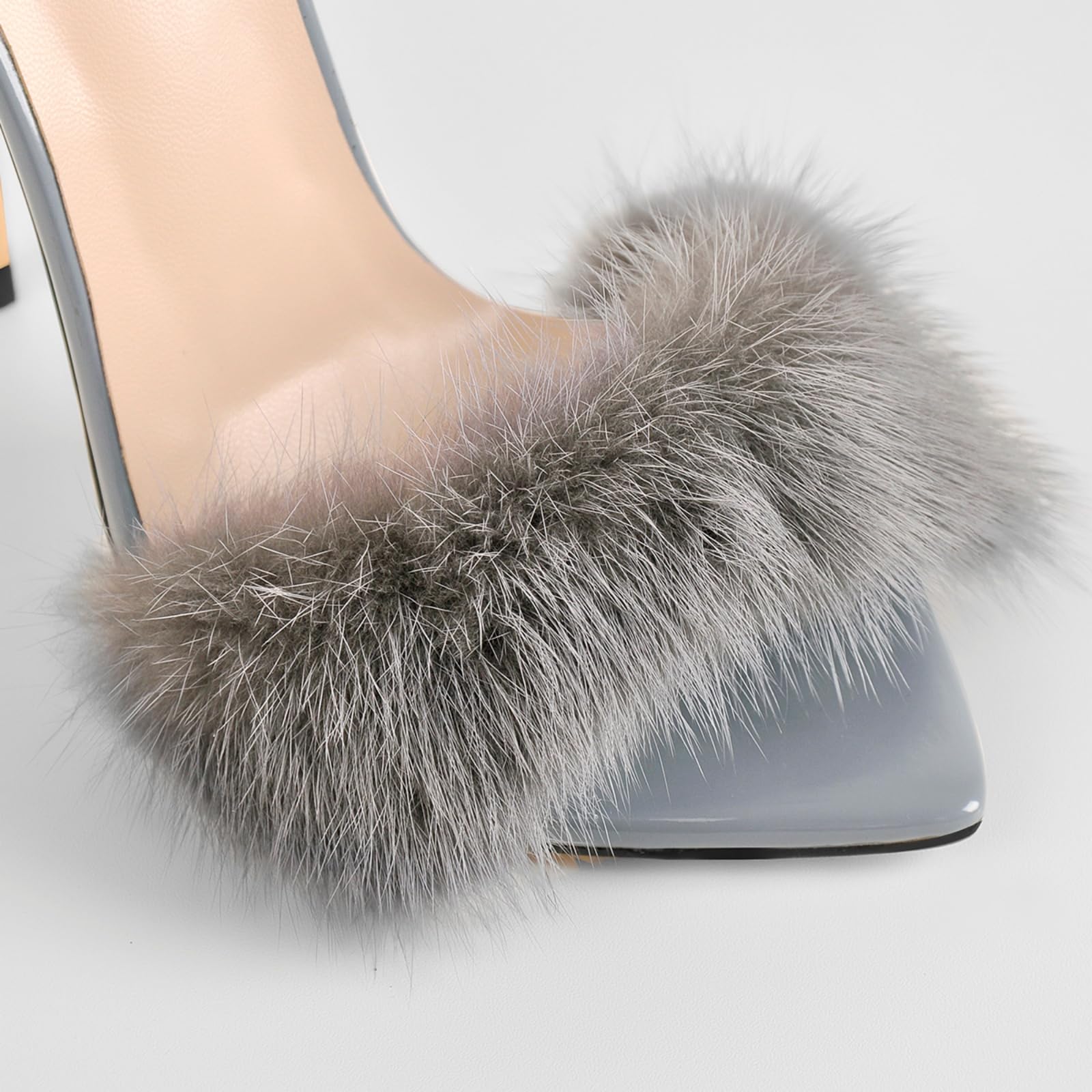 Richealnana Women's Fuzzy Fur Mules Slip-On High Heel Sandals - Comfortable House Slippers for Indoor/Outdoor Wear, Perfect for Lounging, Parties & Casual Outfits