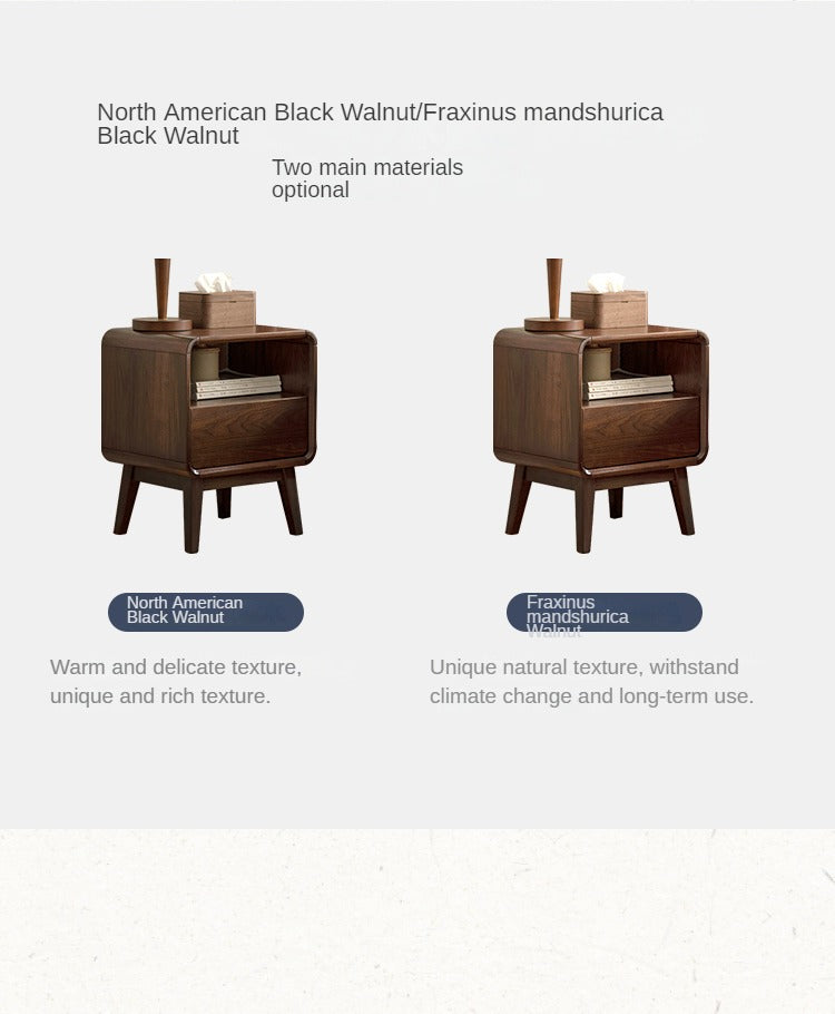 Premium Black Walnut & Ash Solid Wood Modern Nightstand - Stylish Bedside Table for Bedroom, Living Room, or Office