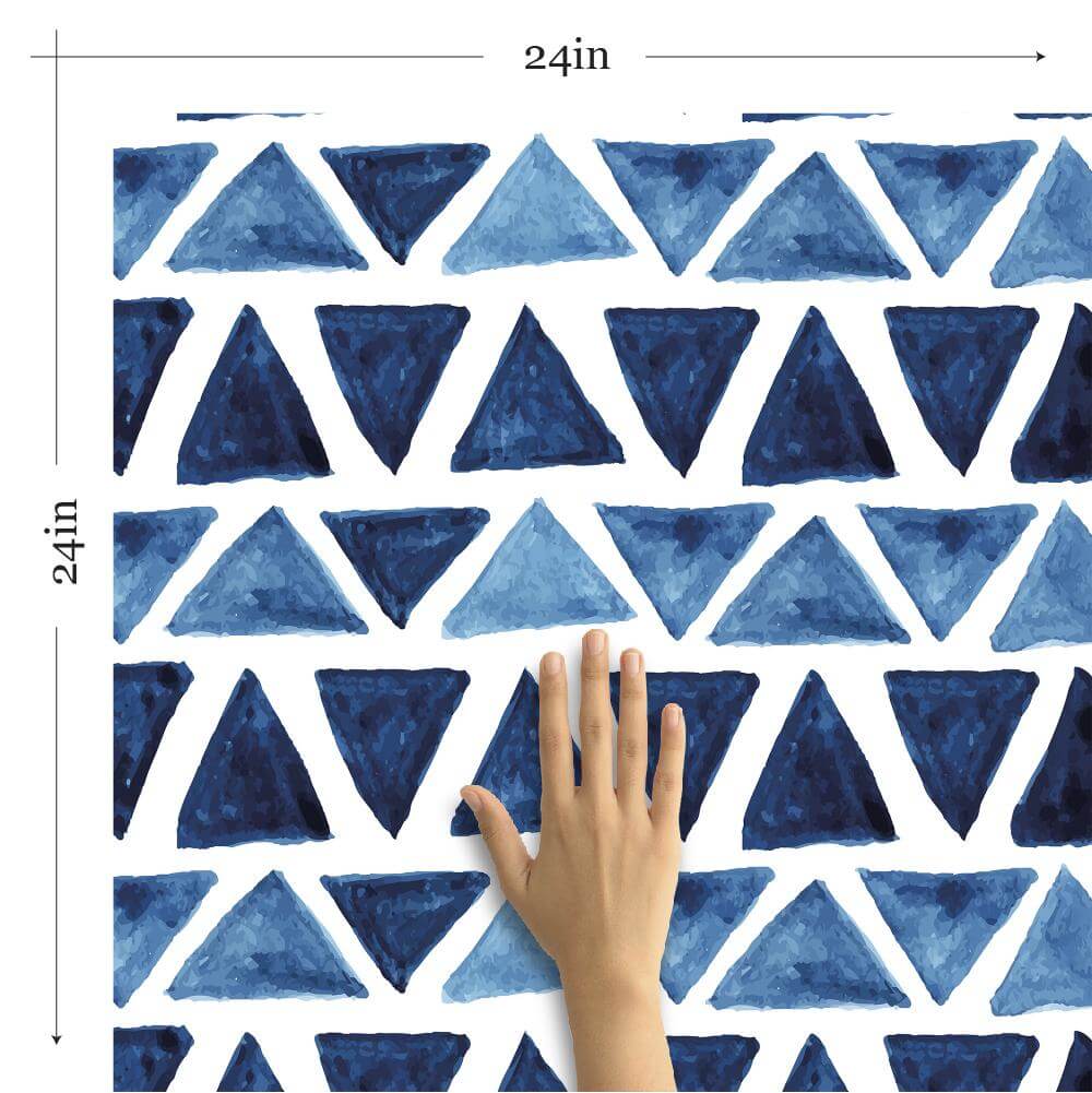 Blue and White Geometric Triangle Peel and Stick Removable Wallpaper - Self-Adhesive Decorative Wall Covering for Bedroom, Living Room, Nursery & Office Decor