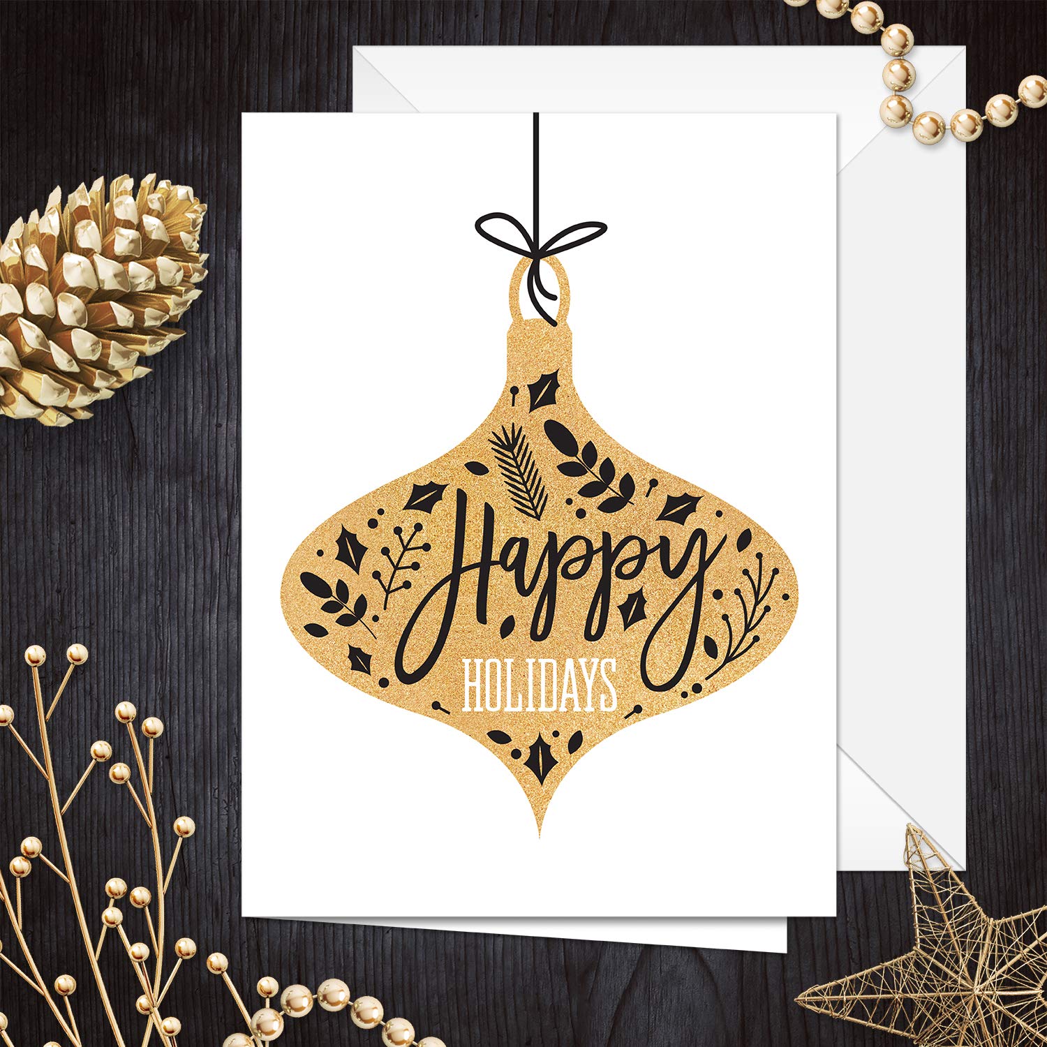 24 Pack Faux Gold and Black Christmas Greeting Cards - 6 Festive Holiday Designs (4.625