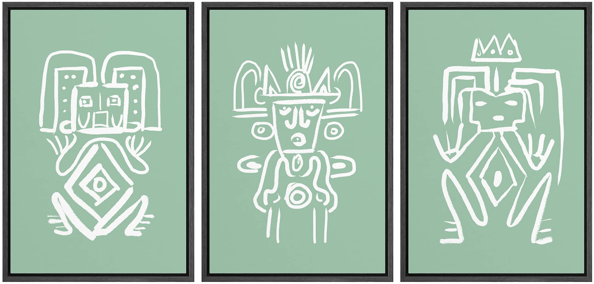 Modern Abstract Aztec Tribal Wall Art Print Set - Green Geometric Pattern Minimalist Framed Decor for Living Room, Bedroom, Office - 24x36 Inches Black Frame - Perfect for Boho Home Decor & Contemporary Interior Design