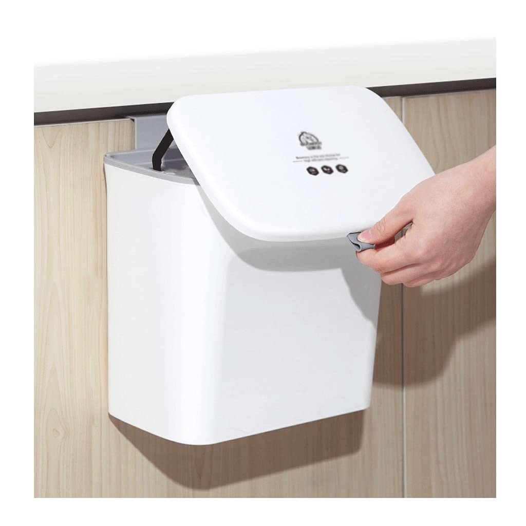 Foldable Trash Can with Lid - 2.3 Gallon (7L) Wall Mounted Kitchen Bathroom RV Cabinet Door Toilet Garbage Bin for Camping Dorm Office - Space Saving Gray White Design | Perfect for Small Spaces, Travel & Home Organization