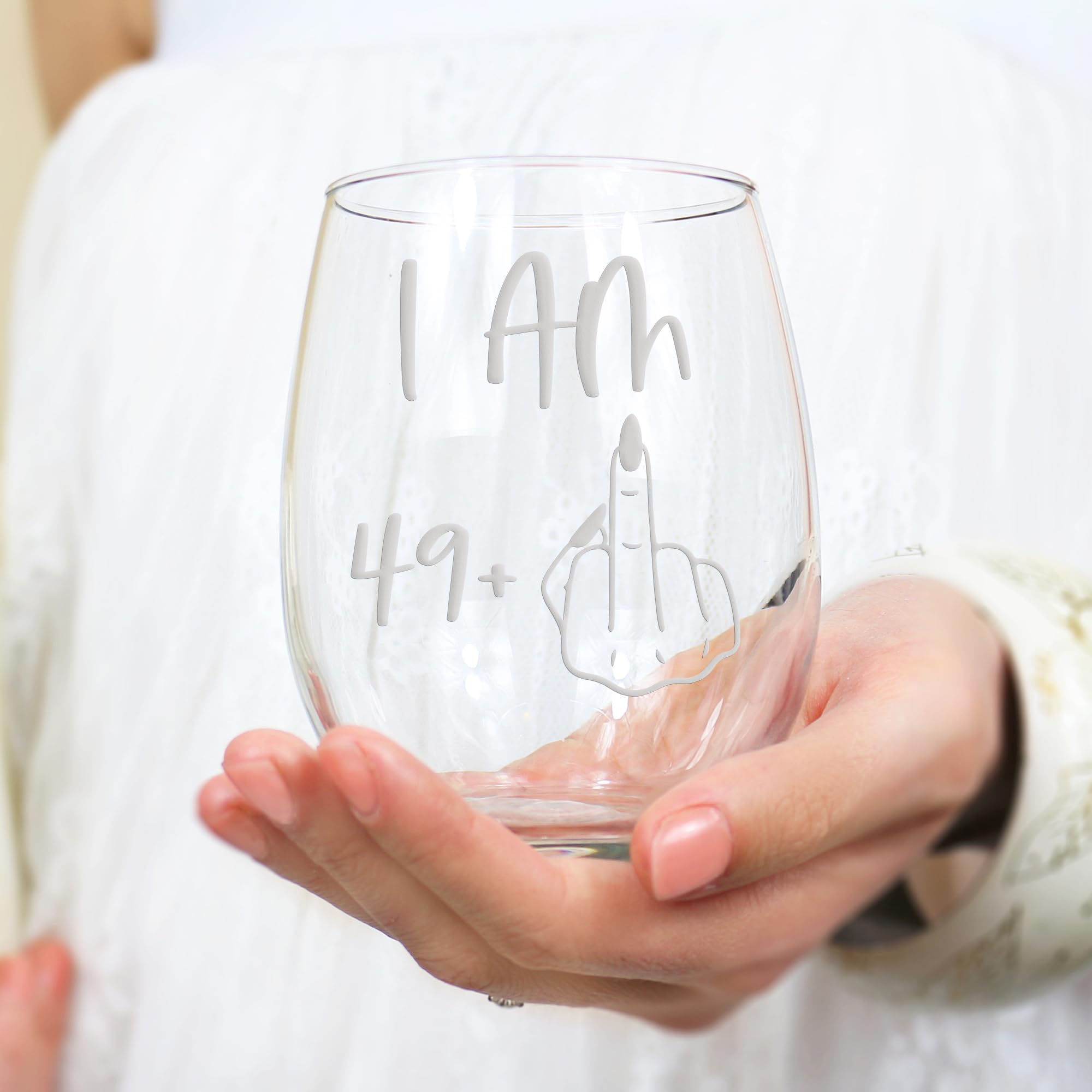 49 Plus 50th Birthday Stemless Wine Glass - Elegant 50th Birthday Gift for Women | Funny Turning 50 Gag Gift | Perfect for Birthday Parties, Milestone Celebrations & Retirement Gifts