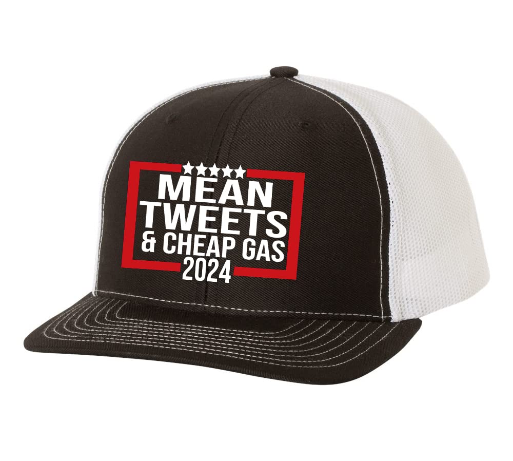 Trendy 2024 Stars Embroidered Mesh Back Trucker Hat for Men - Funny 'Mean Tweets & Cheap Gas' Design - Perfect for Outdoor Activities, Road Trips & Casual Wear