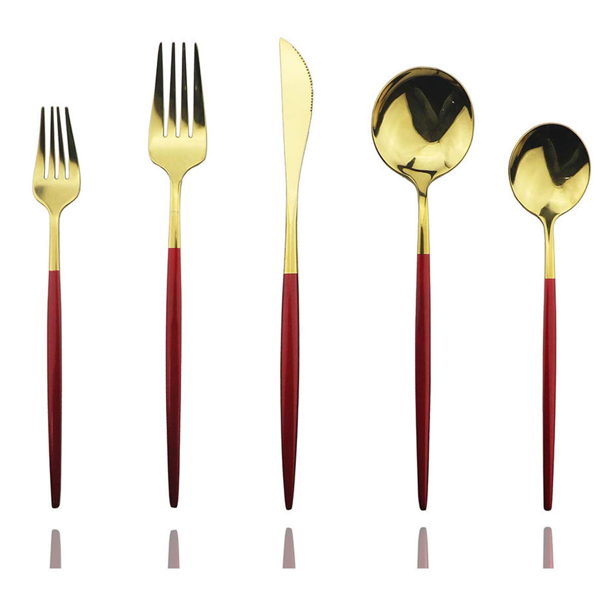 Premium 20-Piece Stainless Steel Flatware Set - Red Gold Silverware with Satin & Mirror Finish - Dishwasher Safe Cutlery Set for Home, Restaurant & Formal Dining (Perfect for Weddings, Dinner Parties & Everyday Use)