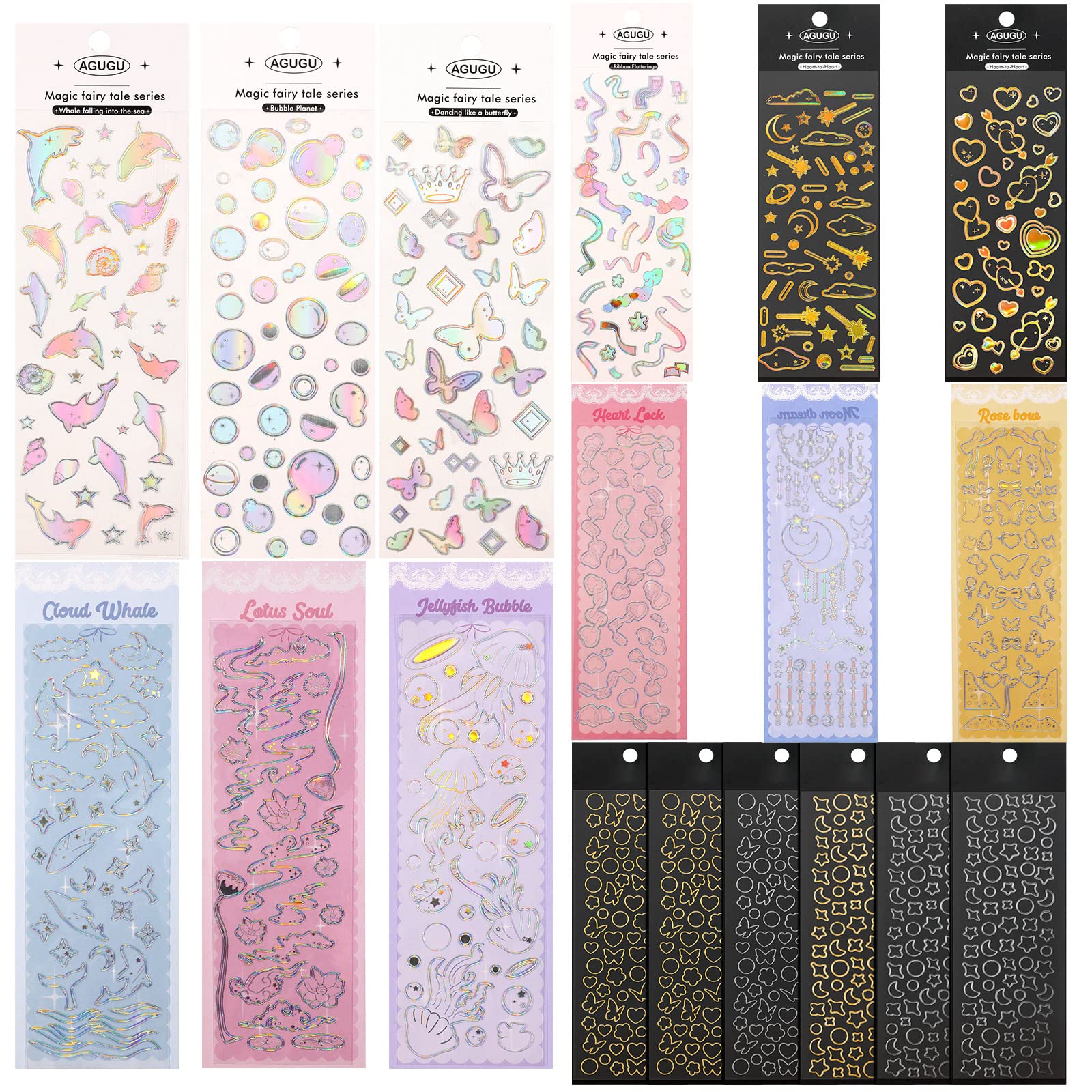 Gersoniel 18 Sheets Cute Korean Stickers Set - Y2K Shiny Kpop Photocard Stickers, Waterproof Adhesive for Scrapbooking, Planner, Diary & Crafts | Perfect for Kpop Fans, Bullet Journals & DIY Projects