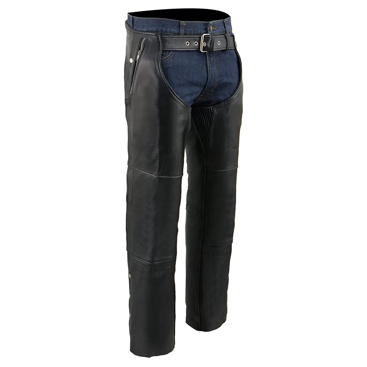 Milwaukee ML1191 Premium Black Leather Motorcycle Chaps for Men - Thermal Lined Snap-Out Design | Riding Gear for Cold Weather & Long Distance Trips