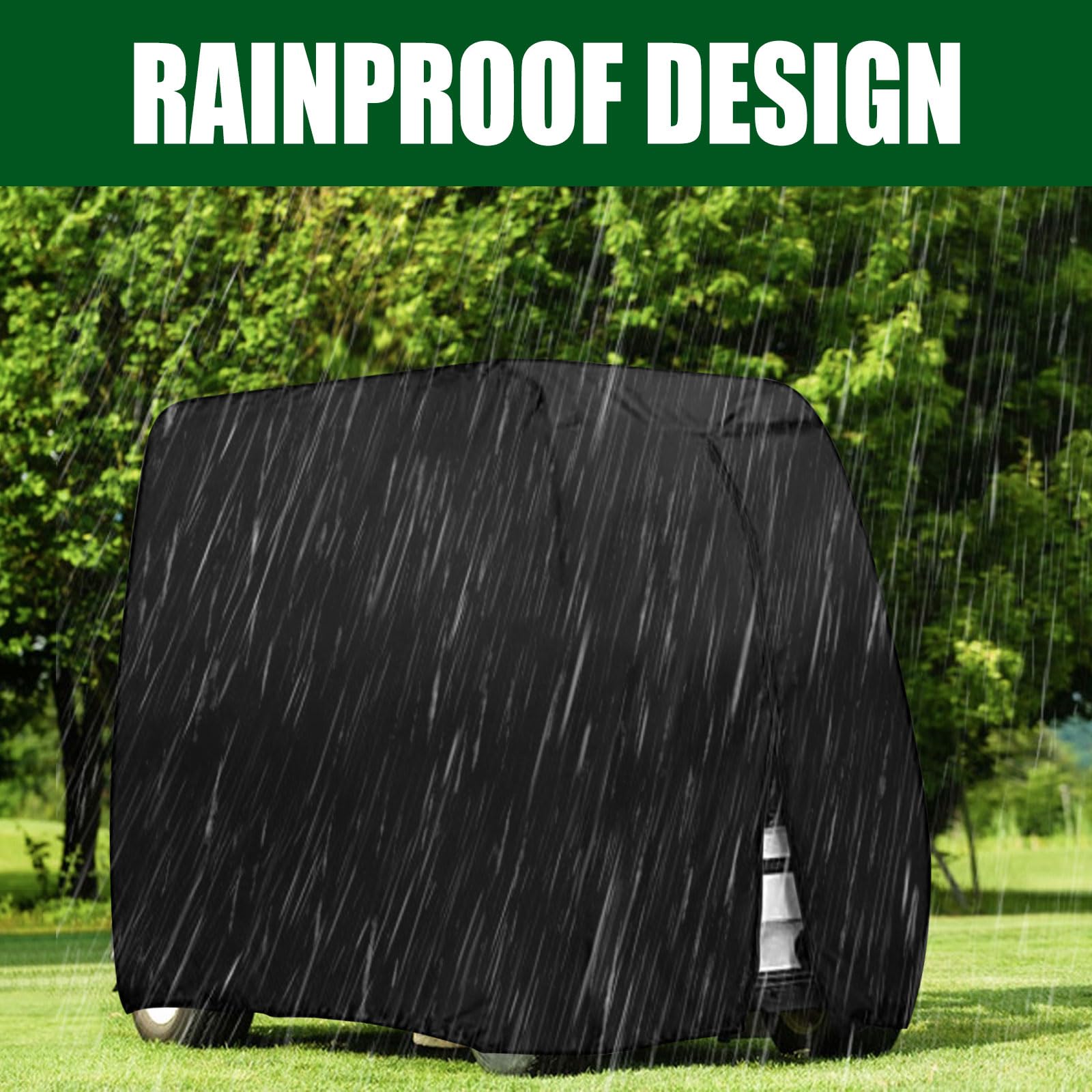 420D Waterproof 6-Passenger Golf Cart Cover with Zipper Door - Fits EZGO, Club Car & Yamaha - All-Weather Protection for Outdoor Storage & Travel
