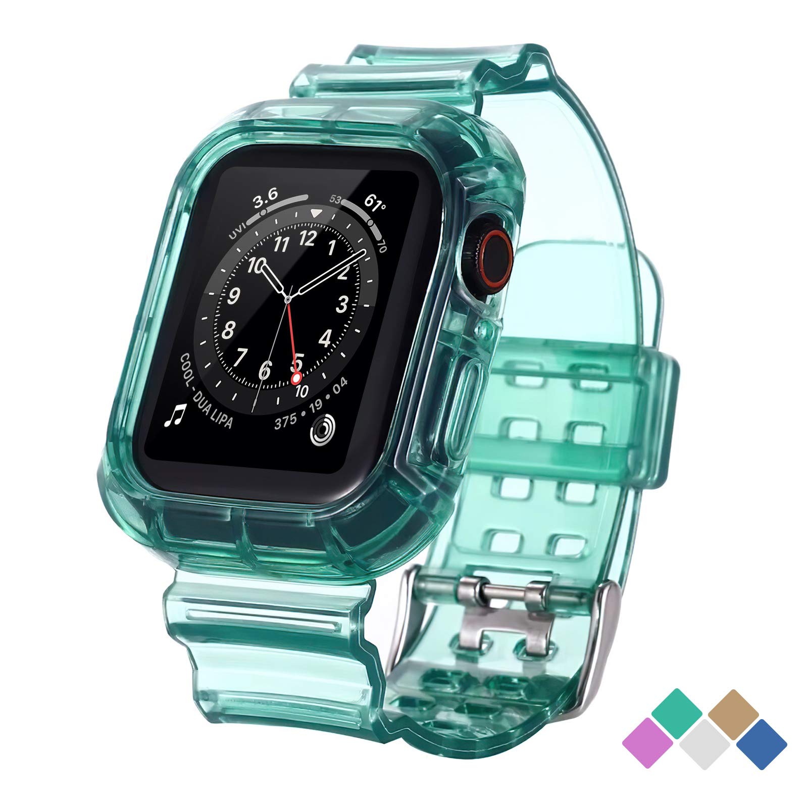 Premium Clear Shockproof Apple Watch Band with Bumper Case - Compatible with 38mm 40mm 42mm 44mm Apple Watch Series SE/7/6/5/4/3/2/1 - Soft Durable Strap for Women & Men (Green 38/40/41mm) - Perfect for Workouts, Running & Everyday Wear