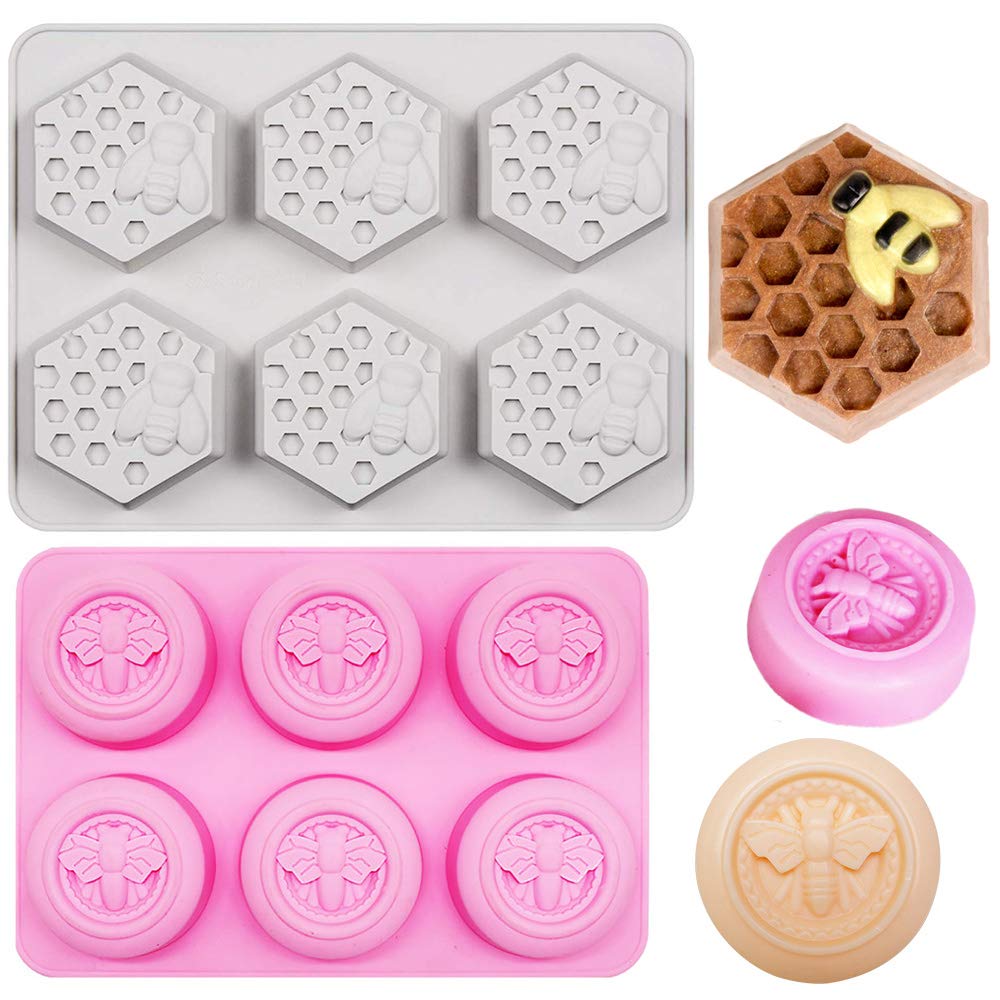 2-Pack 3D Hexagon & Round Beehive Silicone Molds for Soap, Cupcakes, Mousse, Jelly, Chocolate - DIY Baking & Candy Making Supplies - Perfect for Homemade Crafts, Ice Cubes, and Party Treats