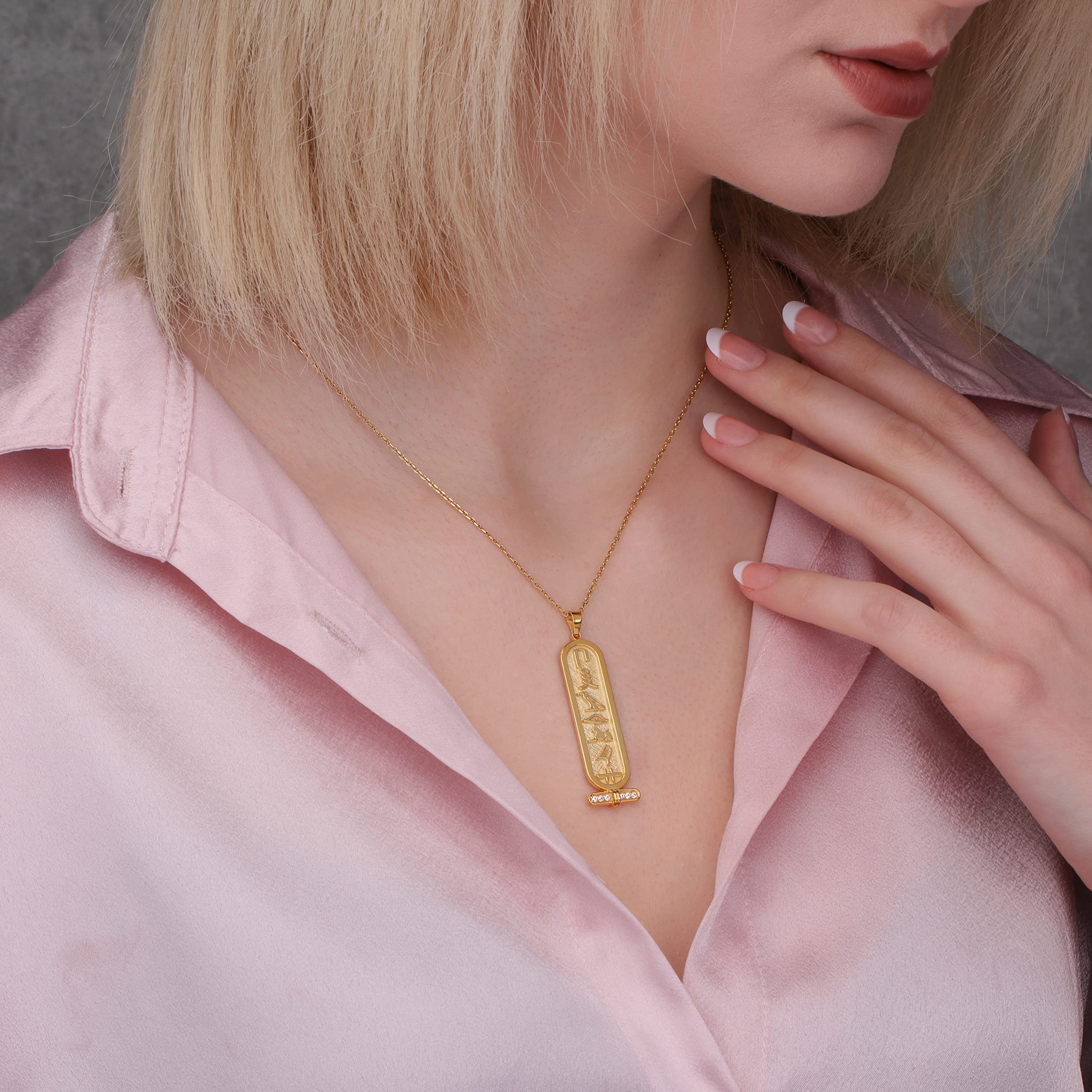 14K Solid Gold Personalized Cartouche Necklace - Custom Egyptian Hieroglyphic Pendant Jewelry for Women | Unique Gift for Anniversary, Birthday & Special Occasions | HStudio Handcrafted Luxury Necklace