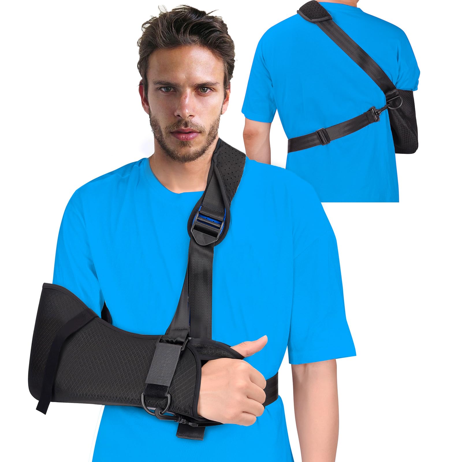Adjustable Arm Sling Shoulder Immobilizer with Waist Strap - Left/Right Arm Support for Shoulder, Elbow & Wrist Injuries, Rotator Cuff Tears, Broken Bones - Unisex Design for Men & Women - Ideal for Post-Surgery Recovery, Sports Injuries & Daily Mobility Support