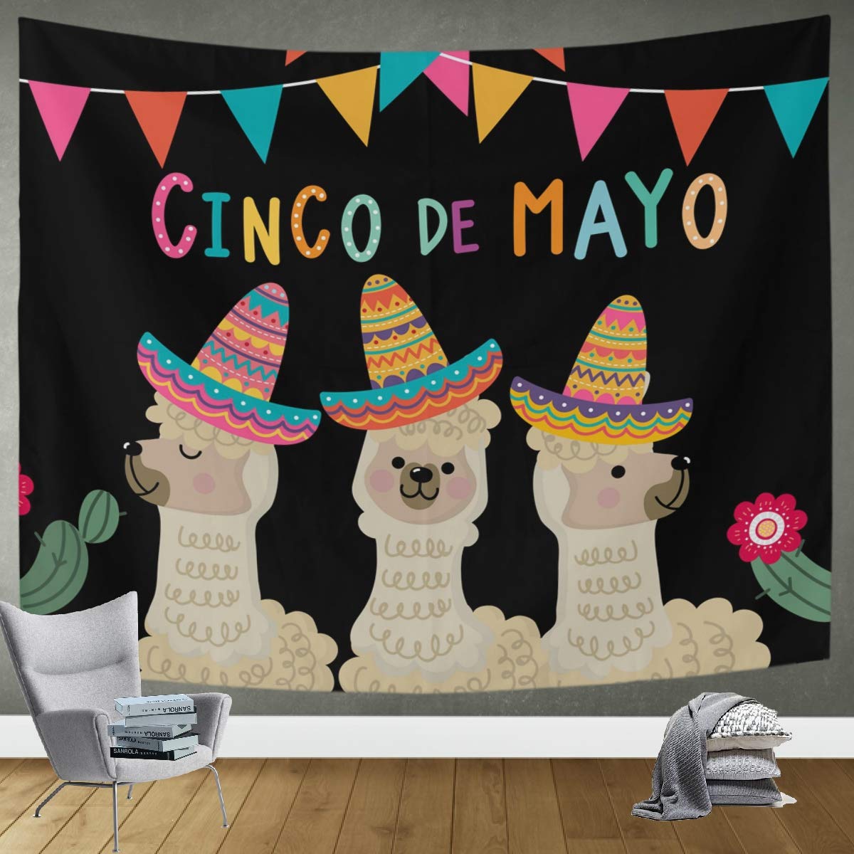 DOMIKING Cinco De Mayo Mexican Tapestry Wall Hanging - 90x60in Large Bohemian Wall Art Decor for Living Room, Bedroom, Dorm | Perfect for Home Decor, Party Backdrop & Photo Booth Background