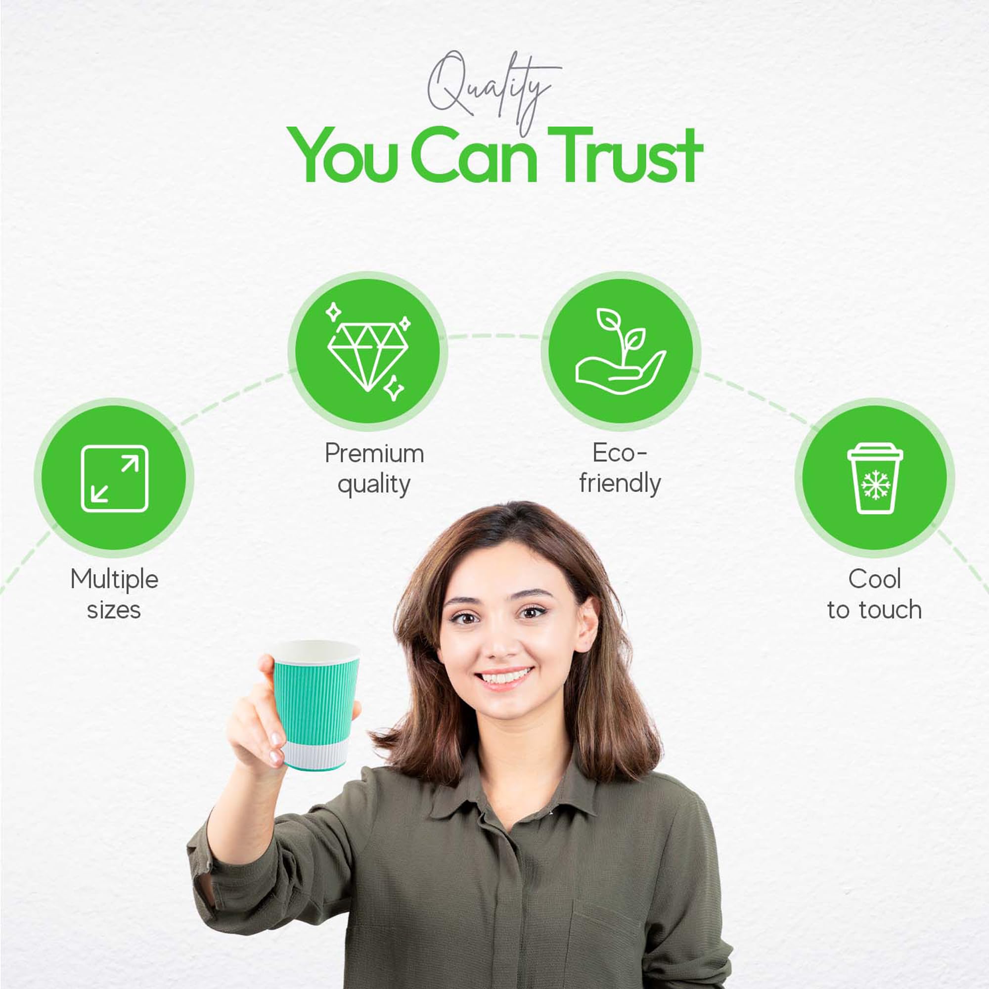 12oz Disposable Coffee Cups - 500 Pack Insulated Paper Hot Cups with Rolled Rim, Light Green Ripple Wall Design - Perfect for Coffee, Tea, Hot Chocolate - Ideal for Restaurants, Cafes, Offices & Events (Lids Sold Separately)