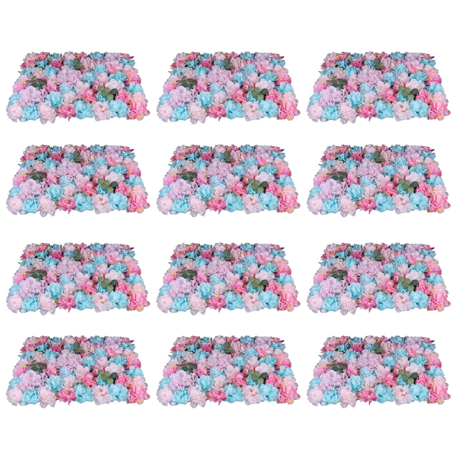 Gdrasuya10 12-Pack Artificial Silk Flower Wall Panels - 15.75 x 23.62 Inches Pink & Blue Wedding Backdrop for Photography, Venue Decor, Hanging Baskets, Garden Arch & Room Wall Decoration | Indoor/Outdoor Party & Event Decorations