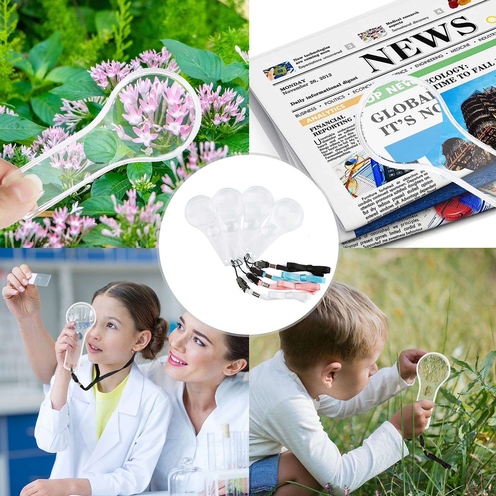 Kids Magnifying Glass 24-Pack - 5X & 15X Plastic Hand Lens for Science, Reading & Outdoor Exploration