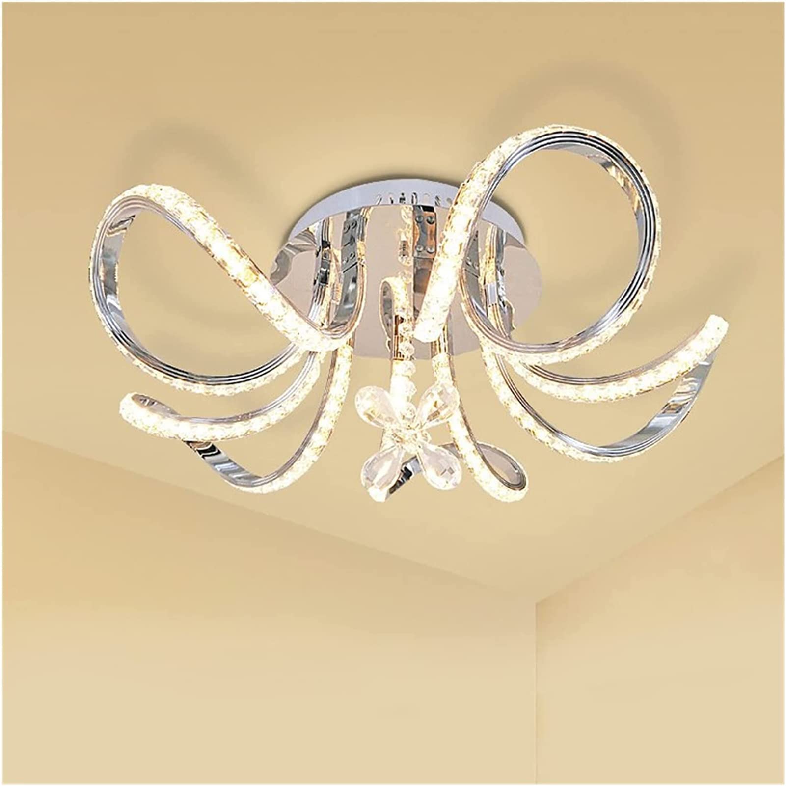 Modern LED Crystal Chandelier - Minimalist Ceiling Light with Fixed Flowers Design for Home Lighting | Perfect for Bedroom, Living Room, Kitchen, Hallway & Office Decor