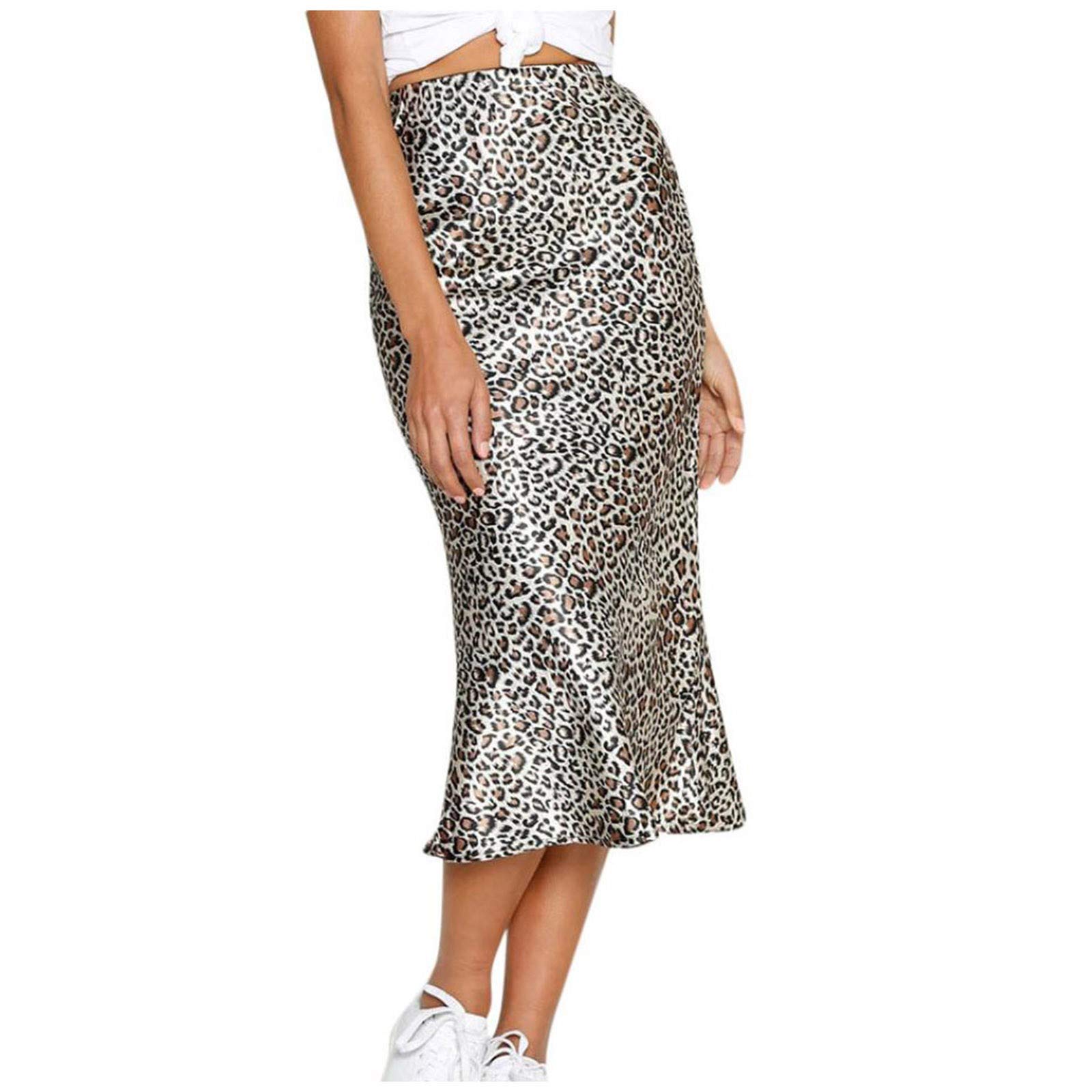 iCODOD Women's Sexy Leopard Print Wrap Mermaid Maxi Dress with Asymmetric Ruffle Hem - High Waist Vintage Style for Party, Date Night & Special Occasions