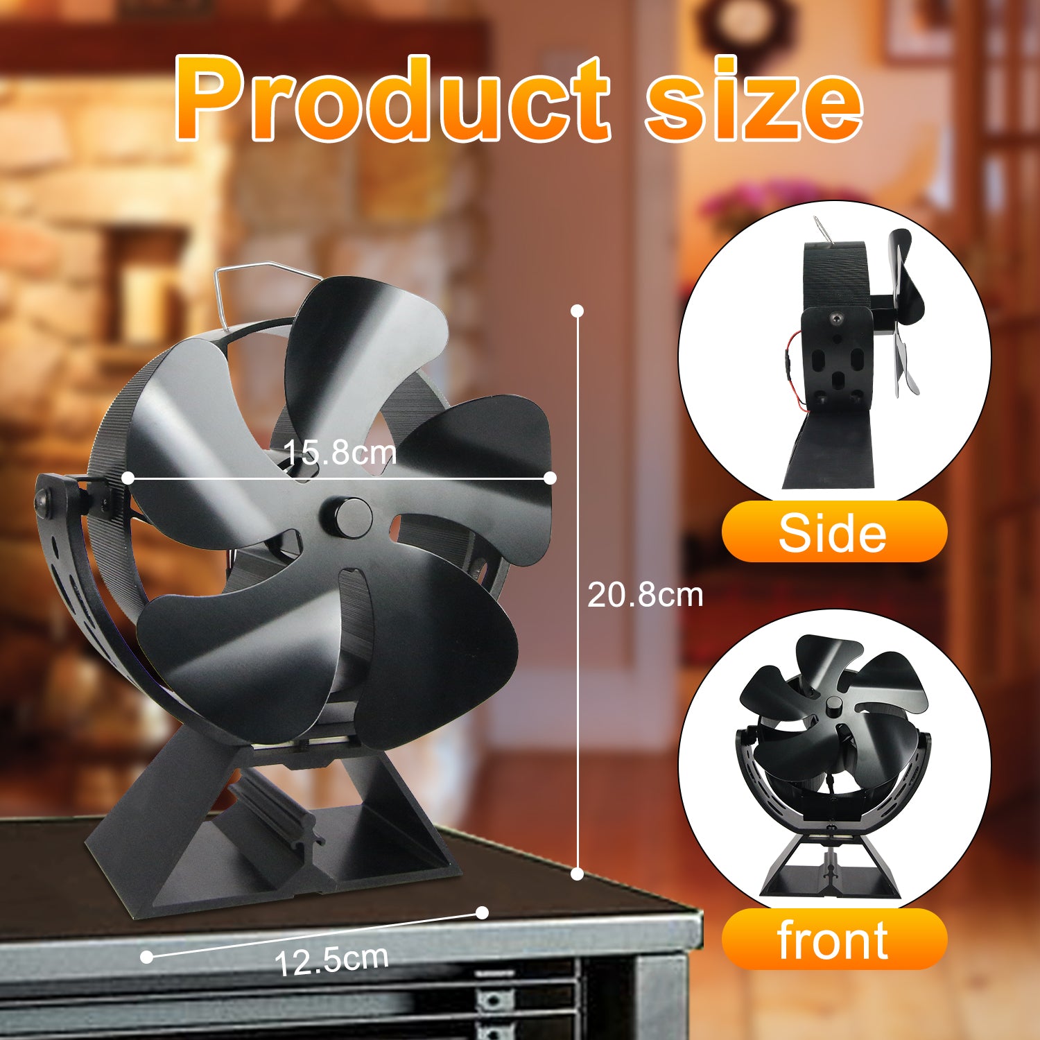 VODA 5-Blade Heat Powered Wood Stove Fan with 180° Adjustable Rotation - Efficient Fireplace Heating for Home, Cabin & RV Use