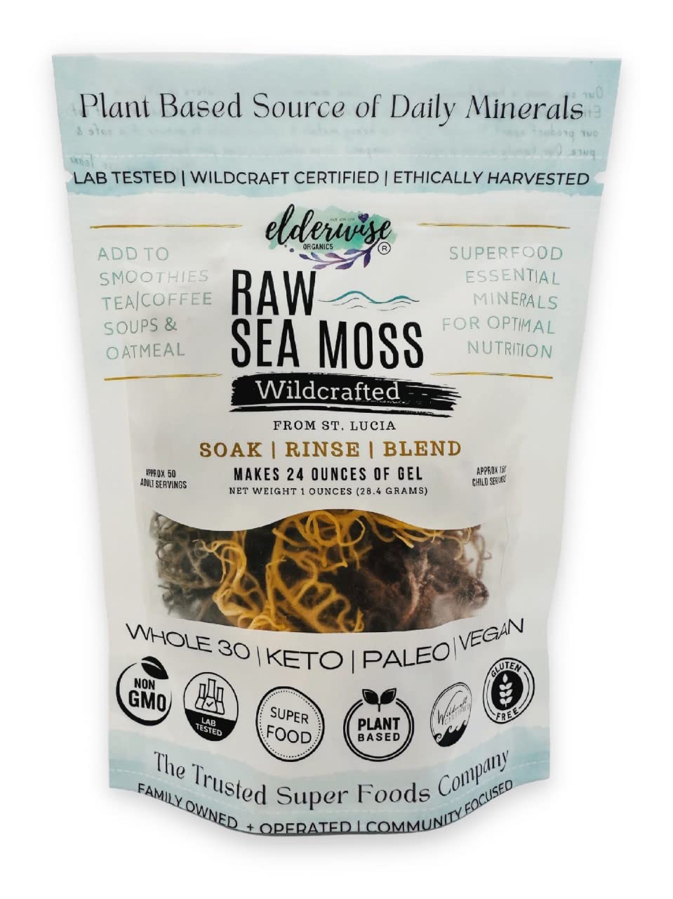 Organic Wildcrafted Sea Moss - Raw, Non-GMO, Sundried Rainbow Variety - Makes 24oz of Nutrient-Rich Gel for Smoothies, Skincare & Wellness Boost