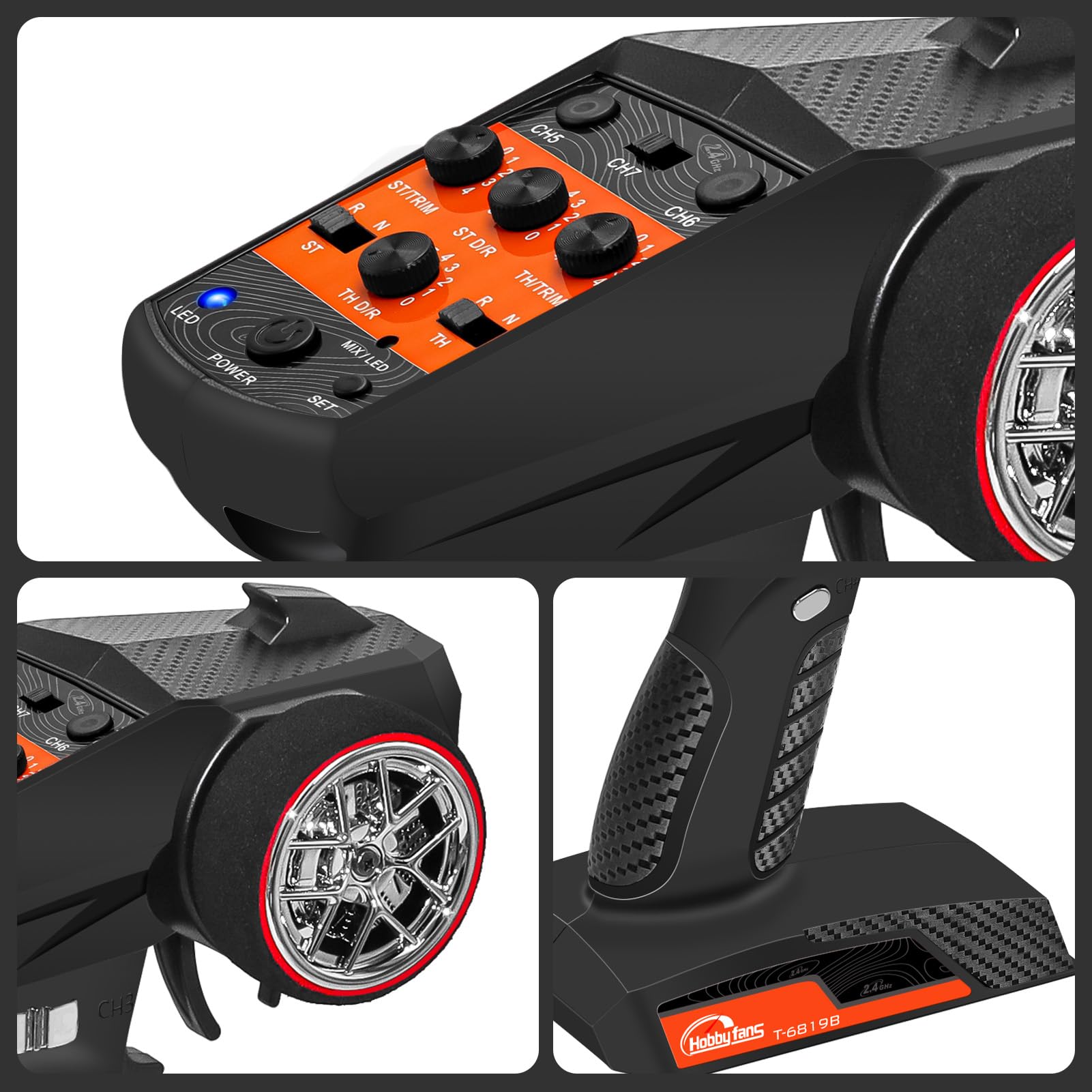 7CH 2.4G RC Transmitter and Receiver System with Anti-Jamming Technology - Remote Controller for RC Cars, Crawlers, Boats - Perfect for Hobbyists and Racing Enthusiasts (Ideal for Off-Road, Crawling and Water Racing Scenarios)