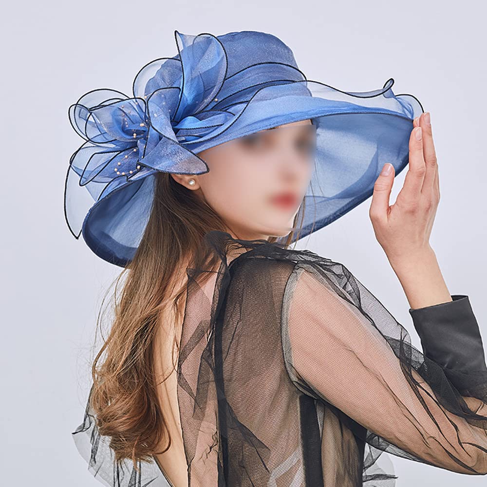 Elegant Organza Fascinator Hat for Women - Wide Brim Flower Sun Hat for Church, Bridal Wedding & Tea Party - Perfect for Outdoor Events, Garden Parties & Special Occasions