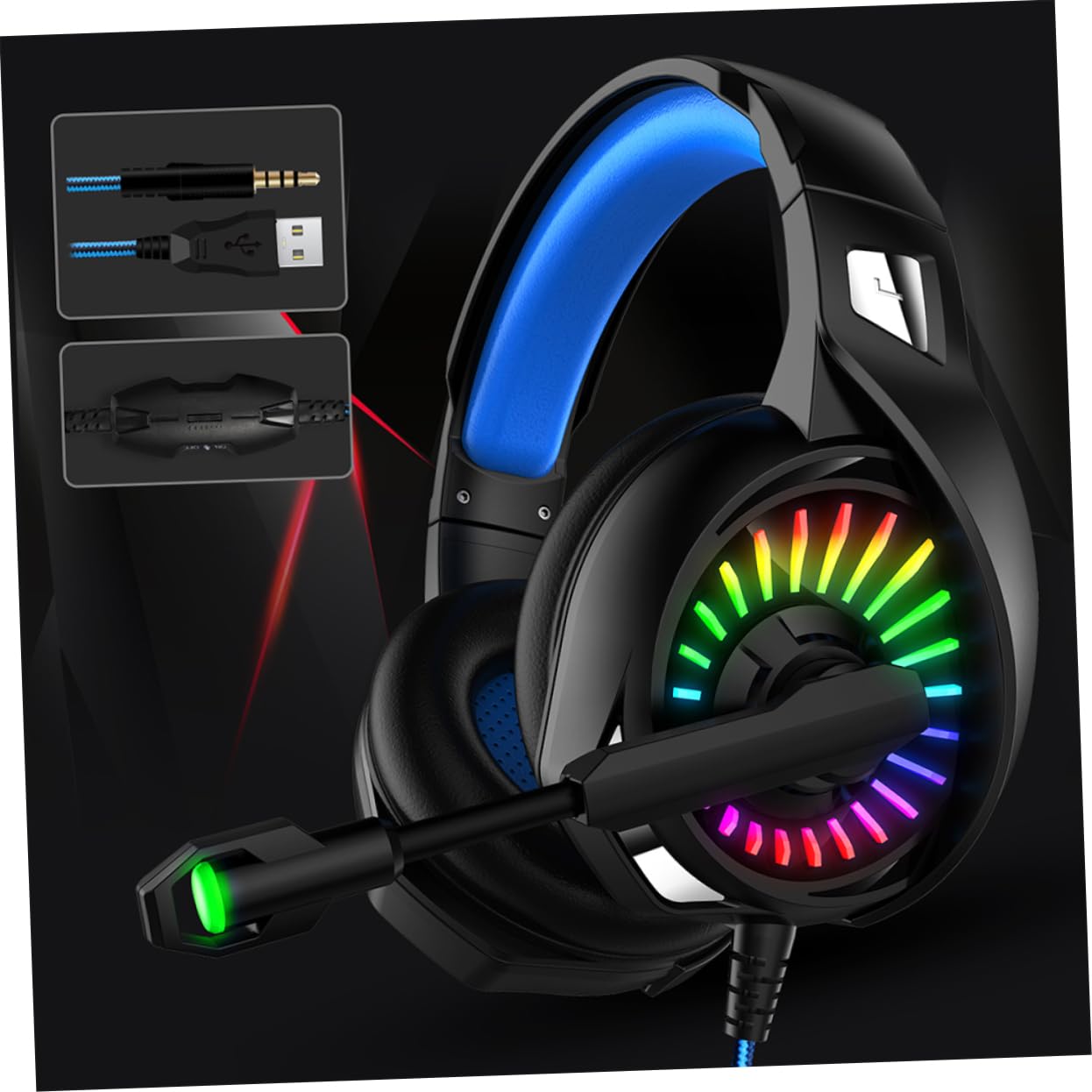 Gadpiparty 3-Piece Wired Gaming Headset with Microphone - Noise Cancelling Over-Ear Headphones for PC, Computer, PS4, Xbox - Black & Blue (A20 Model) - Perfect for Online Gaming, Streaming & Video Calls