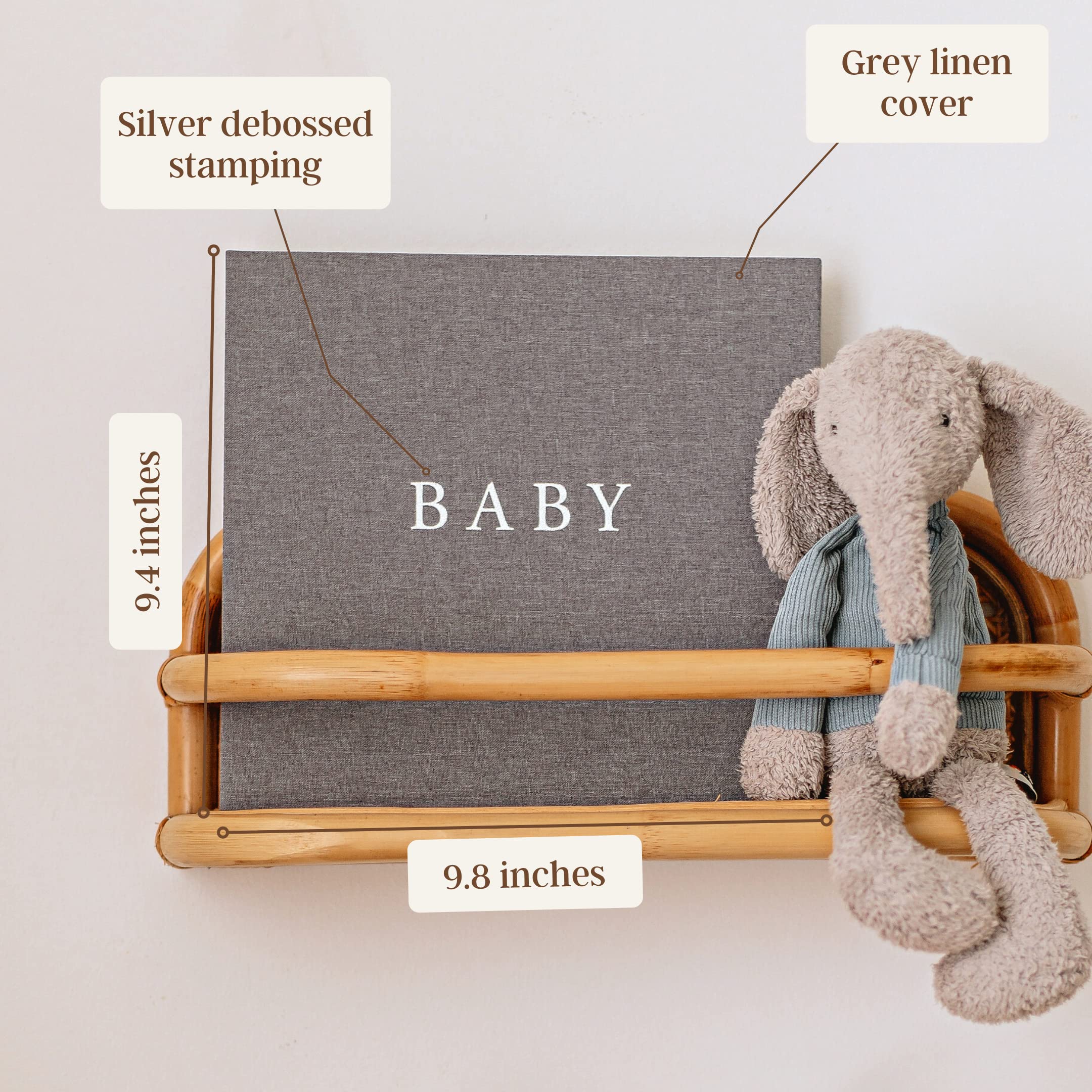 Peachly Baby Boy Memory Book | First Year Keepsake Scrapbook for Milestones | Grey Linen Baby Book for Boys - Perfect for Recording First Steps, Birthday Memories & Special Moments (Finn Design)