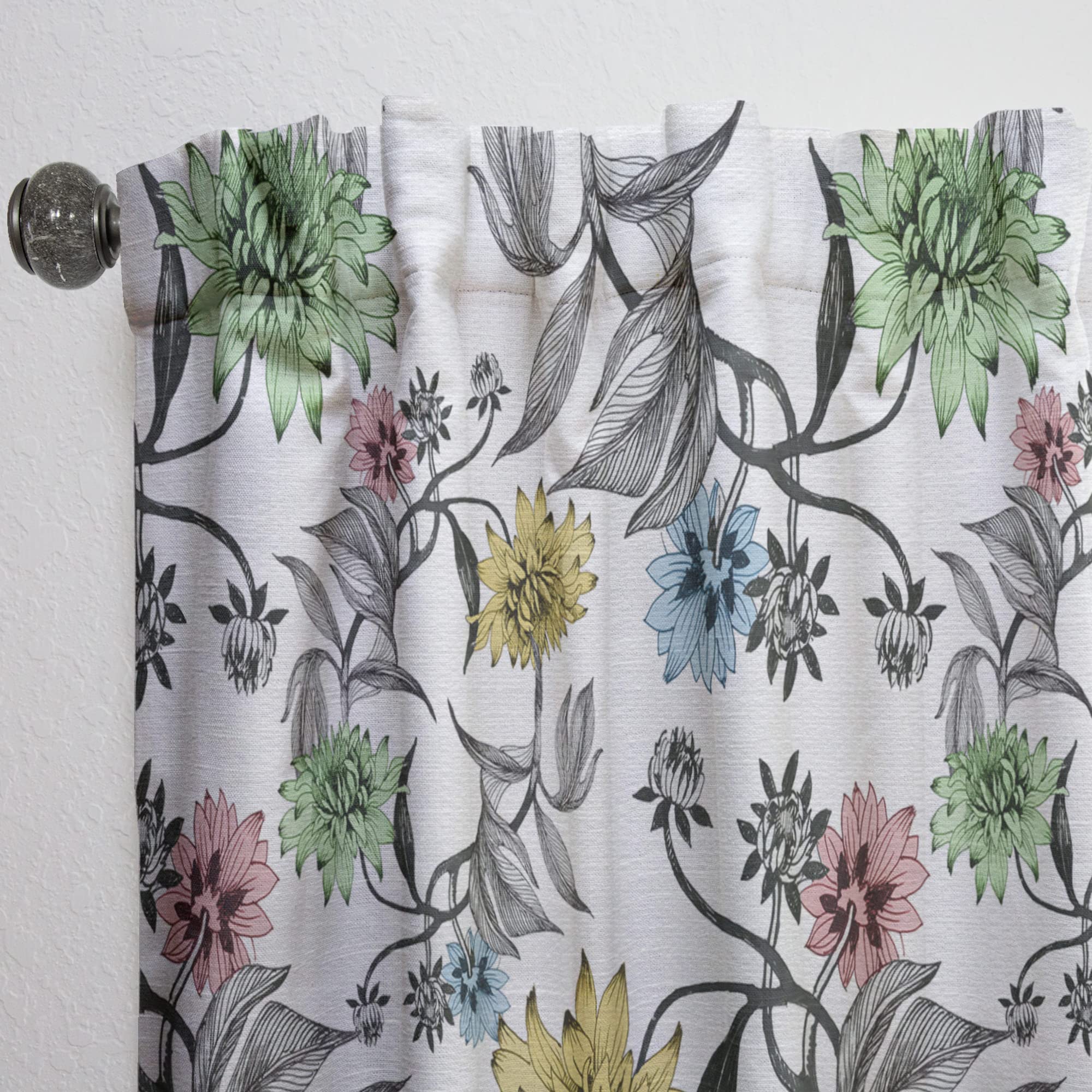 DesignQ Hand-Painted Summer Floral Curtains - Thermal Insulated Blackout Drapes for Bedroom & Living Room (52x120 Inches) - Perfect for Home Decor & Light Control
