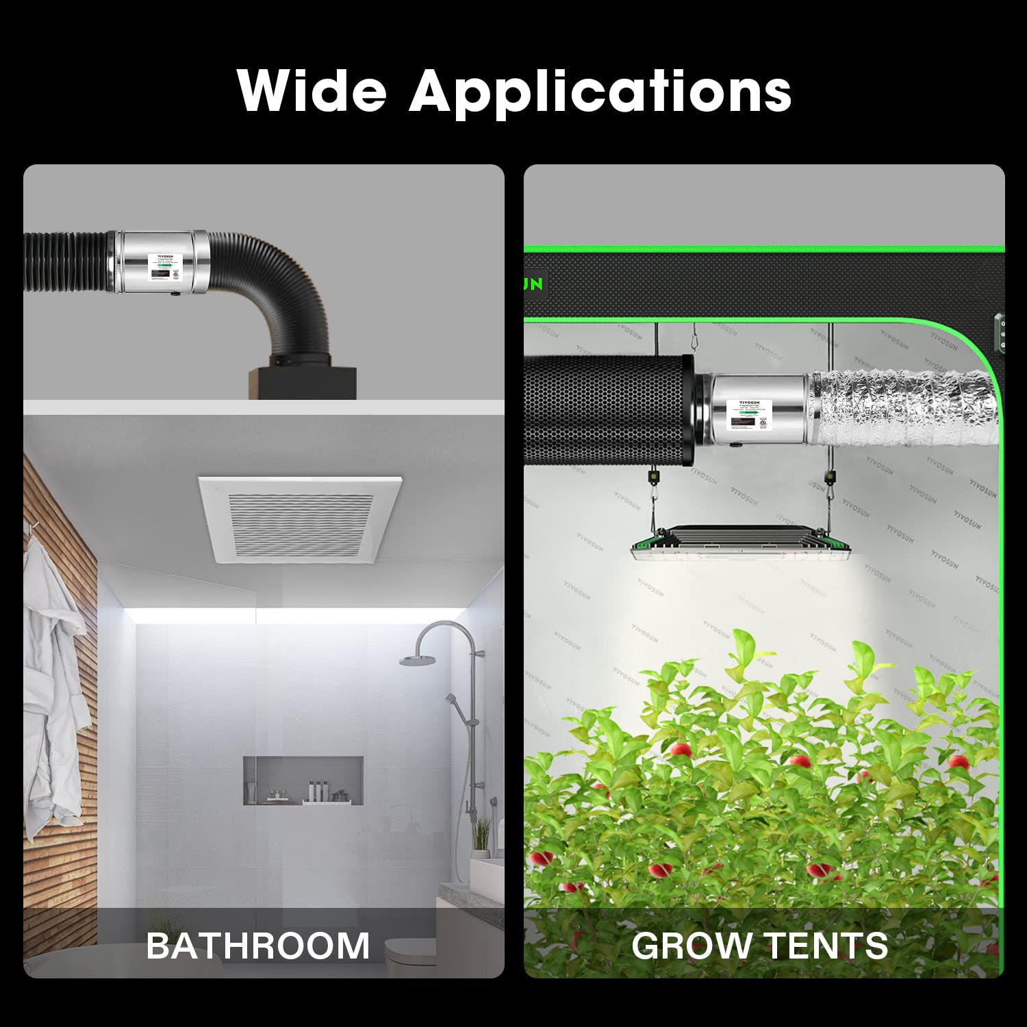 VIVOSUN 6 Inch Inline Duct Fan with Stainless Steel Clamps - High CFM Ventilation Fan for Grow Tents, Hydroponics & Indoor Air Circulation - Quiet & Durable HVAC Exhaust Fan System