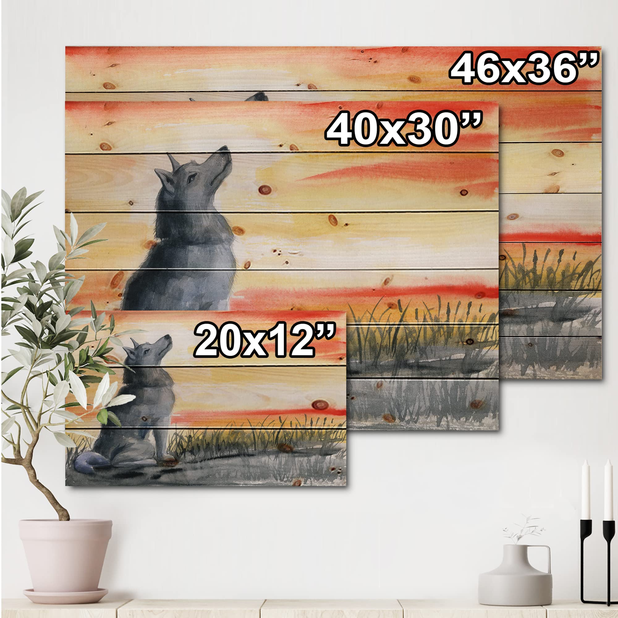 Grey Wolf Howling at Moon Wood Wall Art - Handmade Pine Wood Decor with Nature Inspired Animal Print - Perfect for Cabin, Living Room, or Office Wall Decor