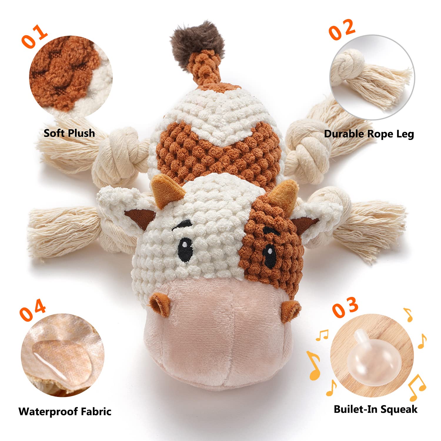 Durable Plush Dog Toys for Large Breeds - Squeaky & Crinkle Paper Chew Toys for Puppies, Small, Medium & Big Dogs (Cow Design) - Perfect for Indoor Play, Training & Teething Relief