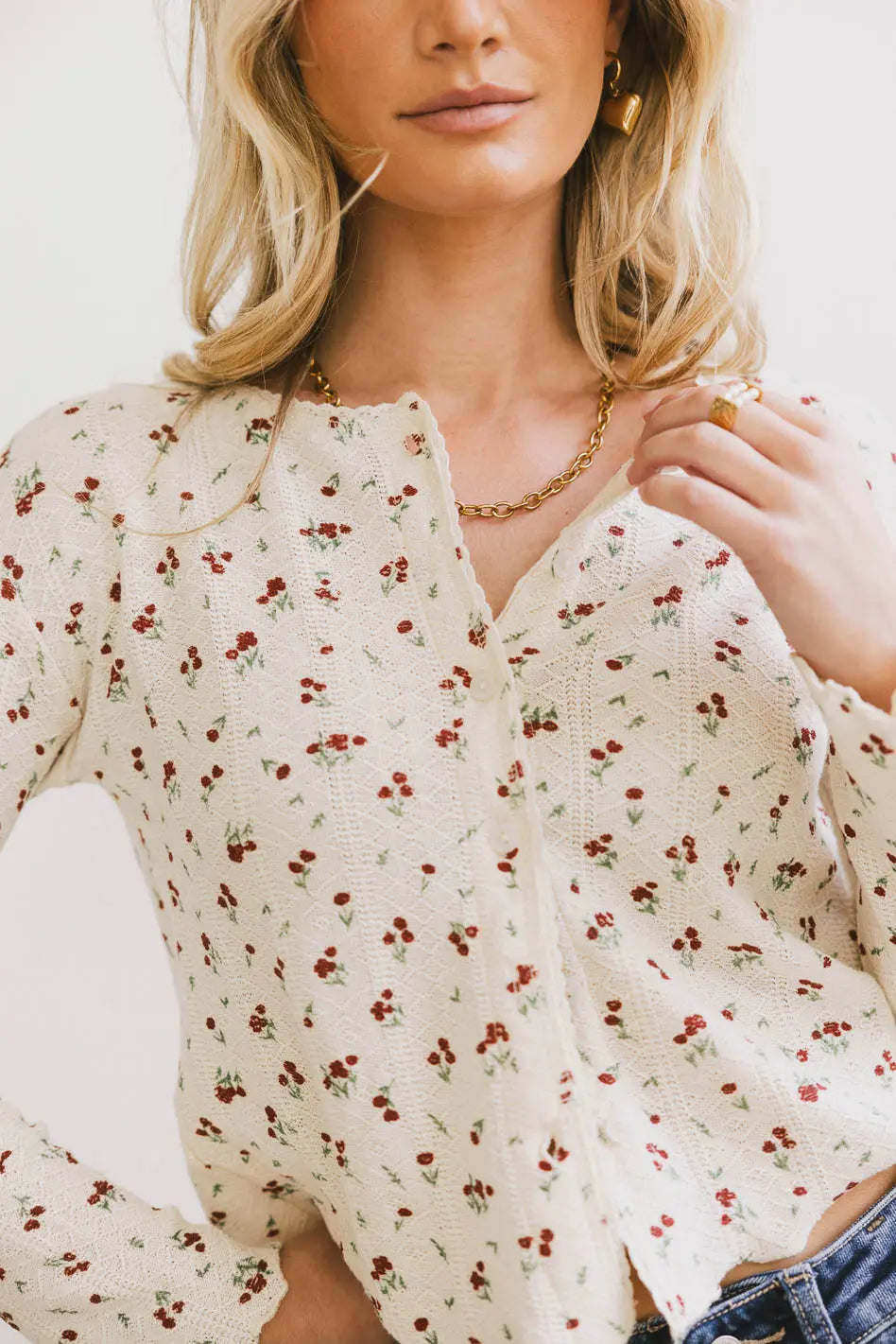 Karrie Floral Knit Cardigan for Women - Lightweight Open Front Sweater with Floral Pattern - Perfect for Spring, Fall & Casual Outings