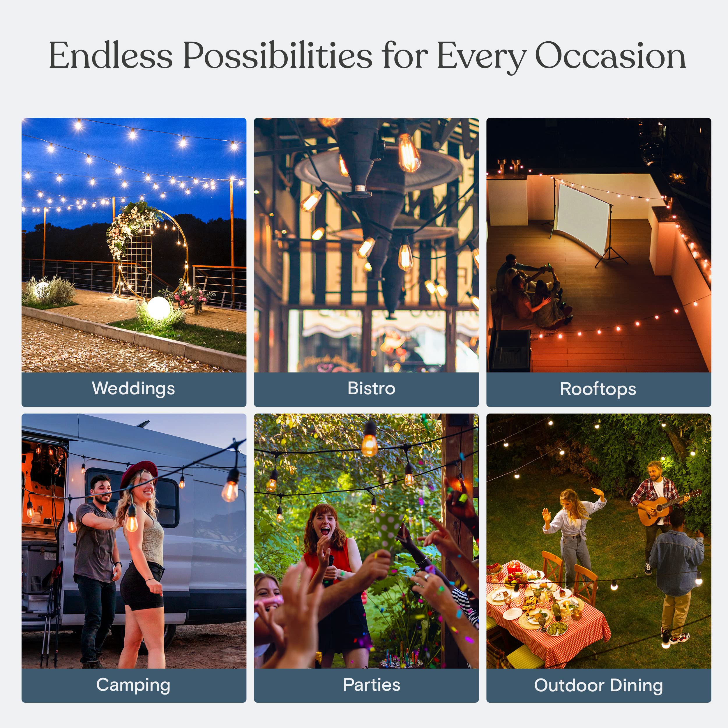 Brightech Ambience Pro Outdoor Smart String Lights with Remote Control & Dimmable Plug - 150W Max Power, Commercial Grade for Patio, Garden, Backyard, and Outdoor Party Lighting