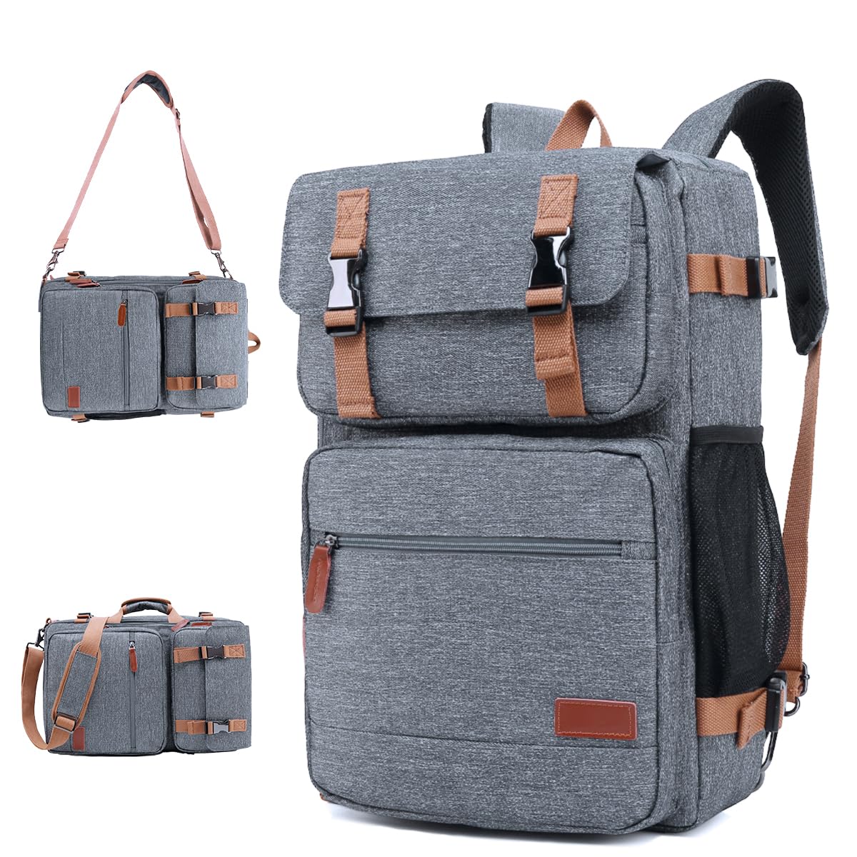 MOLNIA 3 in 1 Laptop Bag for Men & Women, 15.6 Inch Office Work Backpack, Business Briefcase & Messenger Shoulder Bag, Gray - Ideal for Commuting, Travel, and Professional Meetings