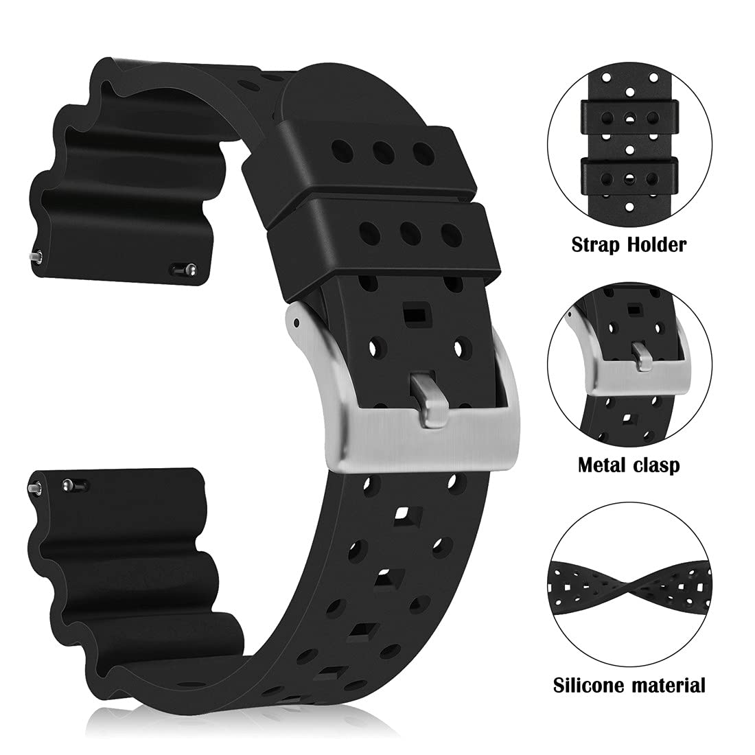 20mm 22mm 24mm Quick Release Silicone Watch Bands for Men & Women - Durable Rubber Replacement Straps for Apple Watch, Samsung, Fitbit (Ideal for Sports, Workouts & Everyday Wear)