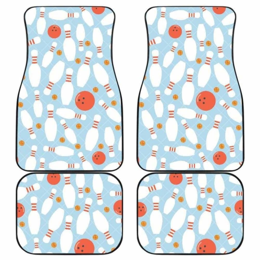 Premium Bowling Ball & Pins Car Mats - Non-Slip Floor Mats with Blue Black Background for Front & Back Seats - Perfect for Bowling Enthusiasts & Car Decor