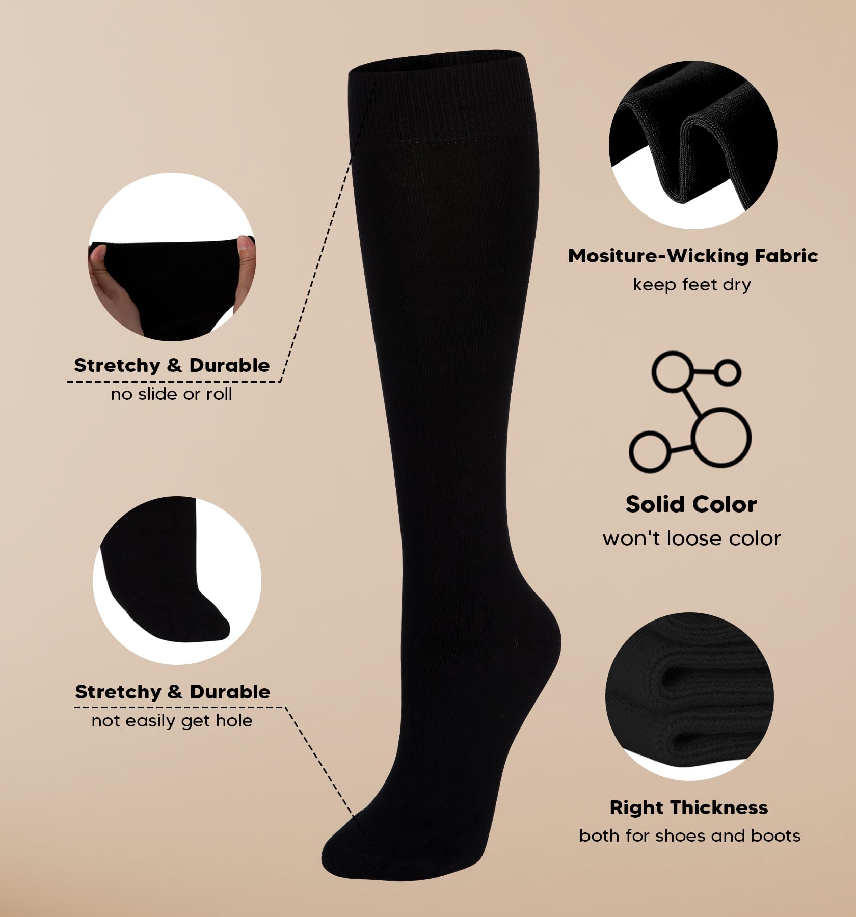 4 Pairs Bamboo Knee High Socks for Women - Breathable Thin Dress Socks - Lightweight Stockings for Work, Yoga & Everyday Comfort