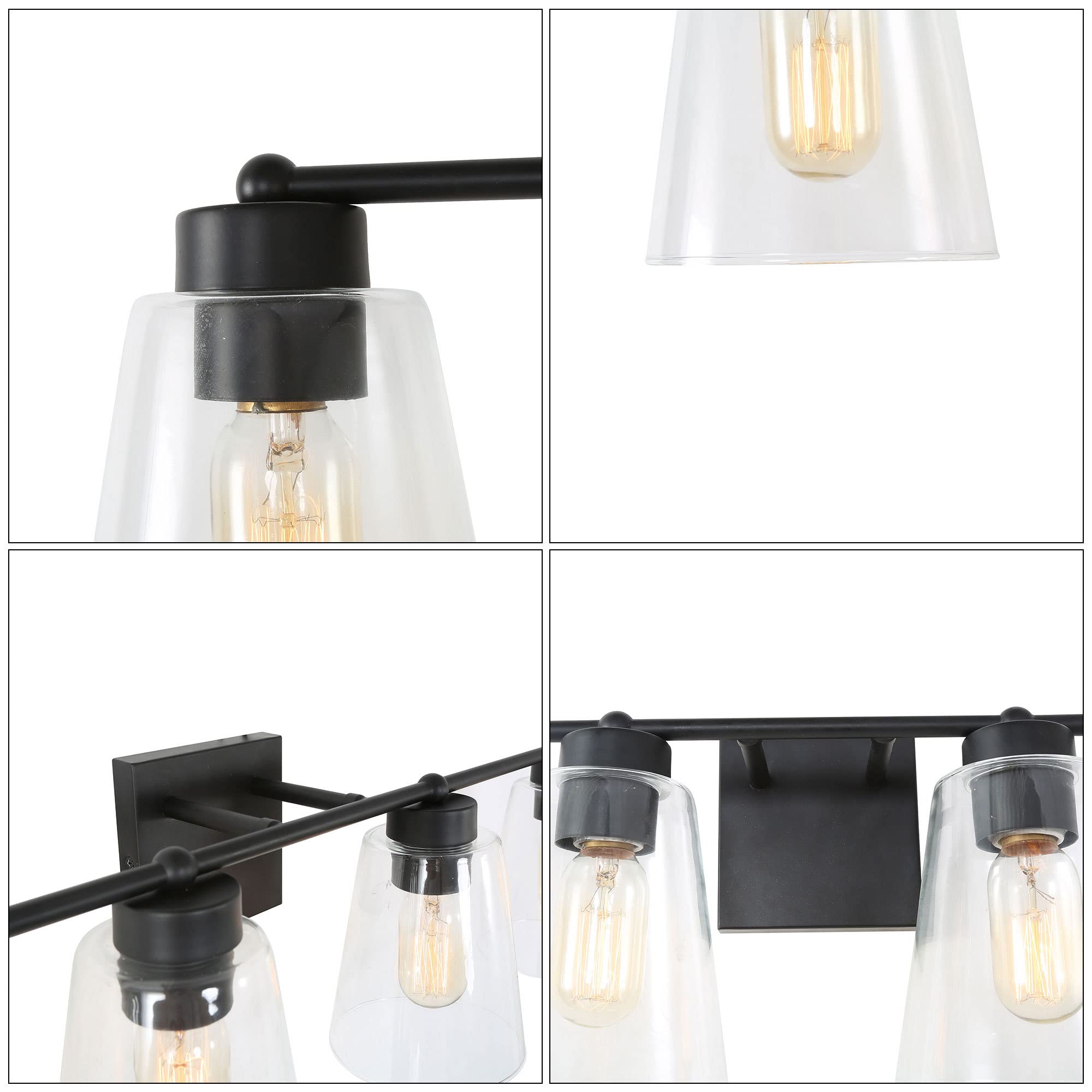 4-Light Black Farmhouse Bathroom Vanity Light Fixture - Extra Large Rustic Bathroom Lighting with Clear Glass Shade (29’’L × 6.5’’W × 8’’H) - Perfect for Modern Farmhouse, Rustic & Vintage Style Bathrooms