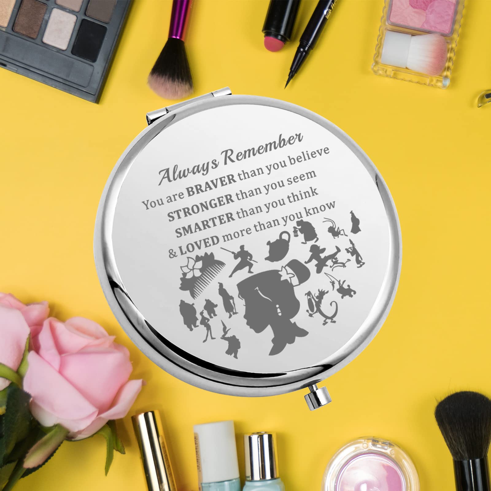 KEYCHIN Heronine Princess & Dragon Themed Pocket Mirror - Inspirational Compact Makeup Mirror with 'You Are Braver Stronger Smarter' Quote | Perfect Gift for Fantasy Fans, Cosplay Lovers & Daily Makeup Touch-Ups (MLAN Mirror-S)