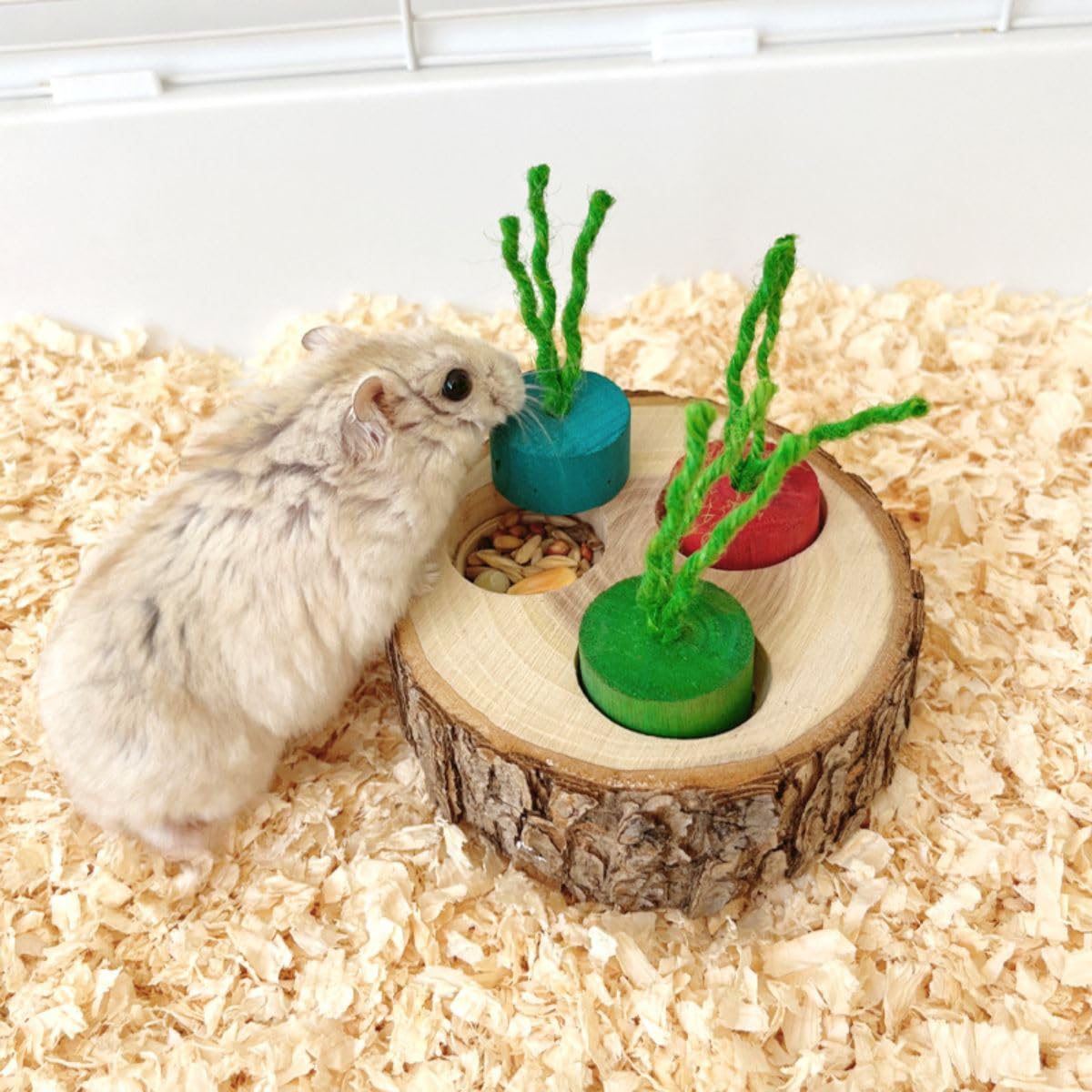 3-in-1 Wooden Small Animal Foraging Toys - Interactive Treat Dispenser Enrichment Toys for Guinea Pigs, Hamsters, Rabbits, Chinchillas, Rats & Gerbils (Colorful) - Stimulate Natural Foraging Instincts & Keep Pets Entertained