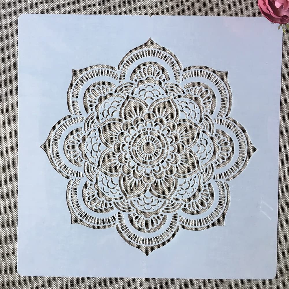 30x30cm Reusable Mandala Lotus Geometric Stencils for DIY Painting - Wall, Floor, Furniture & Scrapbook Decor - Perfect for Home, Yoga Studios & Meditation Spaces