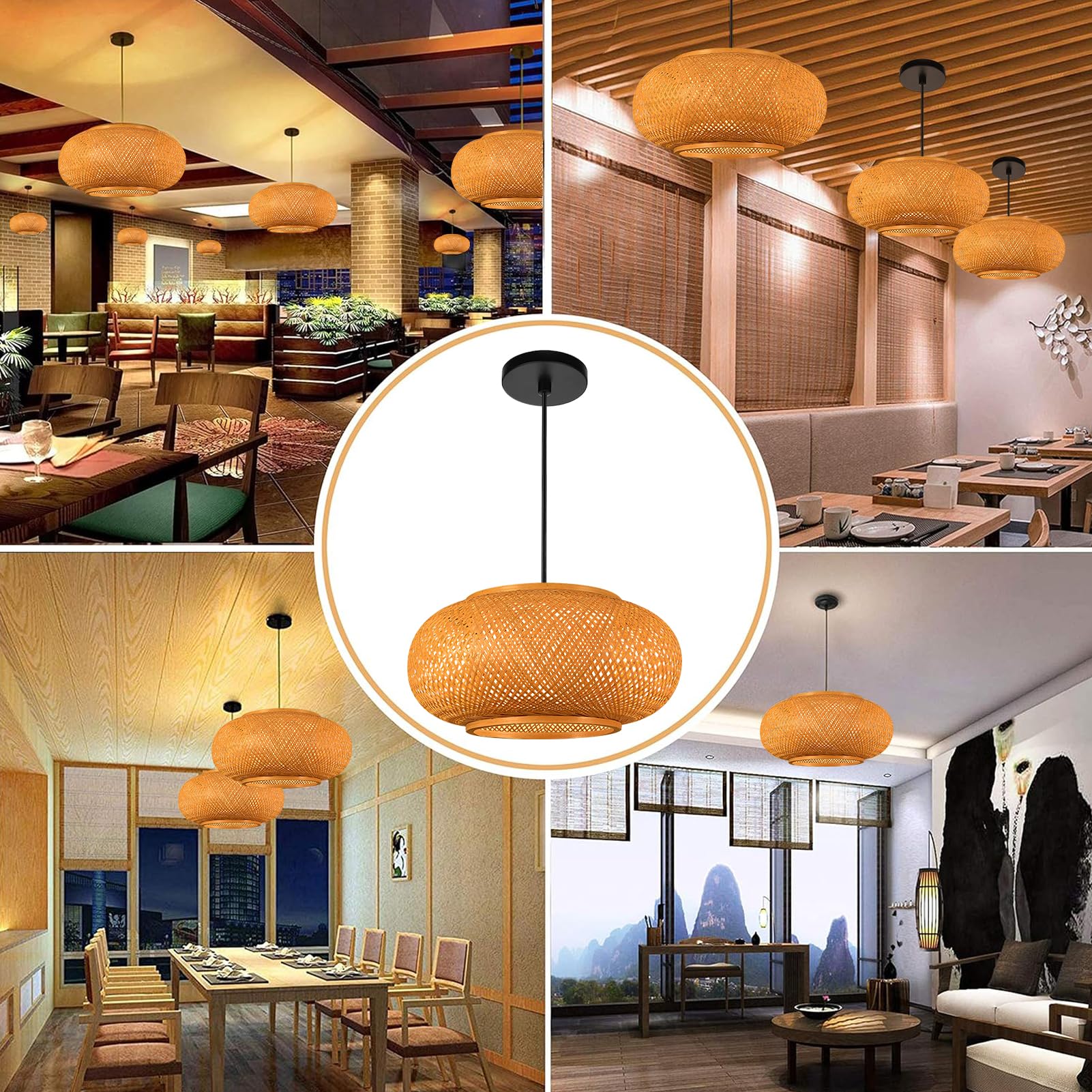 GWY Bamboo Lantern Pendant Light - Japanese Retro Style E27 Chandelier Hanging Ceiling Lamp for Living Room, Bedroom, Restaurant & Cafe | Perfect for Zen Decor, Asian Tea Houses, Bars and Dining Areas