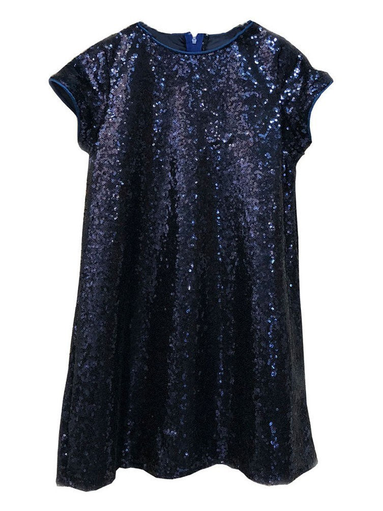 Sparkly Navy Sequin Party Dress for Big Girls - Short Sleeve Shift Dress Sizes 8-12 | Perfect for Birthday Parties, Pageants & Special Occasions