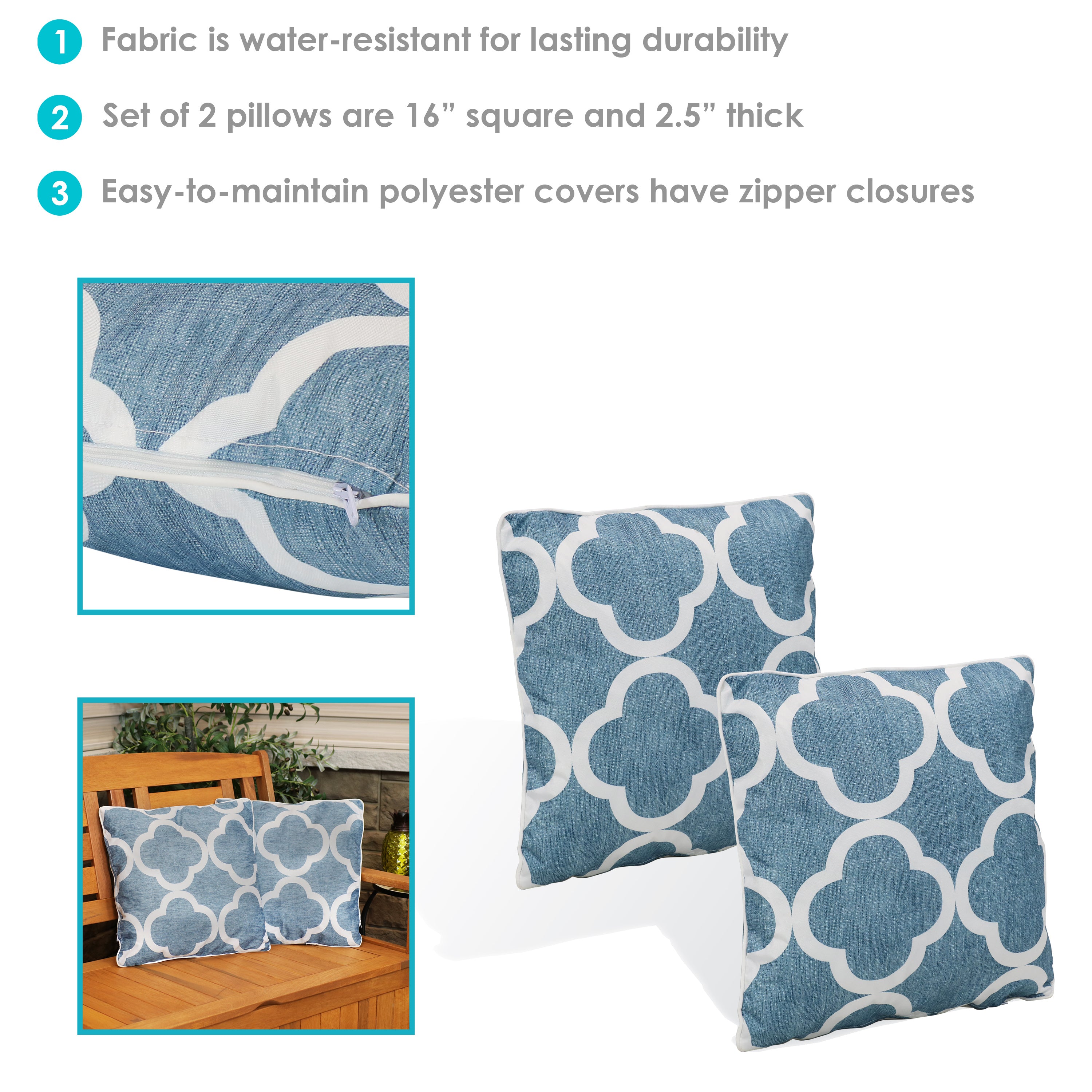 Stylish Sunnydaze Polyester Outdoor Decorative Throw Pillows Set of 2 - Waterproof & UV Resistant for Patio, Garden, Poolside & Porch Decor