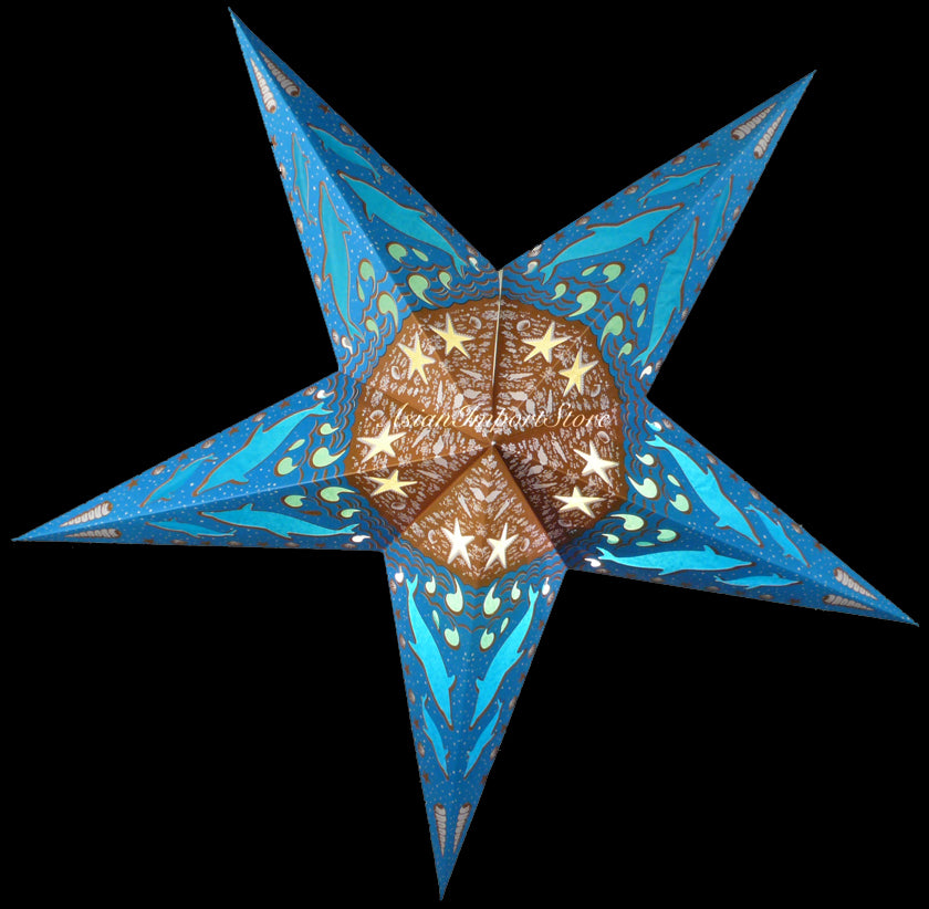 24 Pack Blue Dolphin Paper Star Lanterns - Hanging Wedding & Party Decorations for Indoor/Outdoor Events, Baby Showers, Birthday Parties & Home Decor