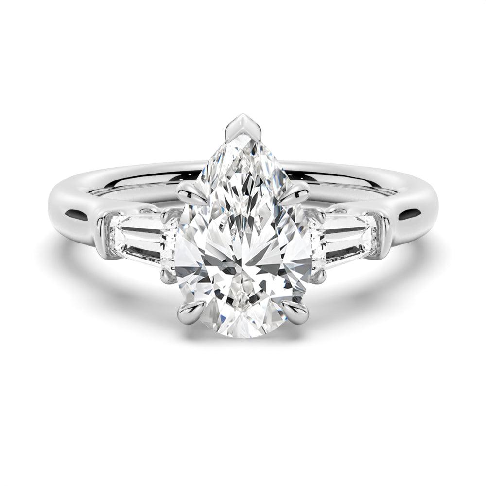 Exquisite Pear Shaped Moissanite Engagement Ring with Tapered Baguette Side Stones - Perfect for Proposals, Weddings & Anniversary Gifts