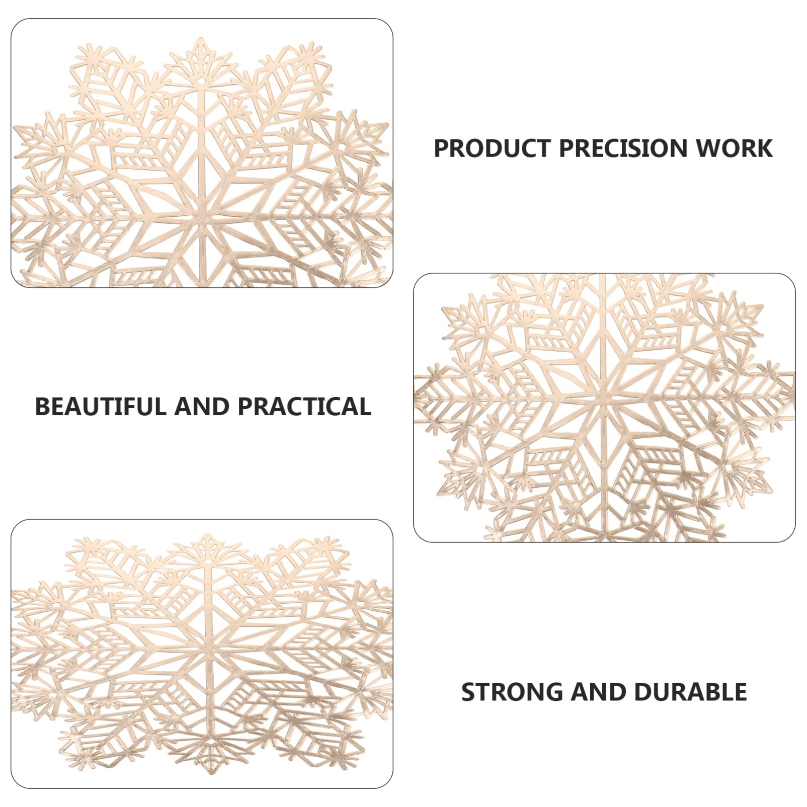 Hemoton 6-Piece Snowflake Table Mats Set - Washable Non-Slip Mug Placemats, Teapot Trivets & Coffee Cup Coasters for Christmas Party, Farmhouse Dining - PVC Bronzed Holiday Decor