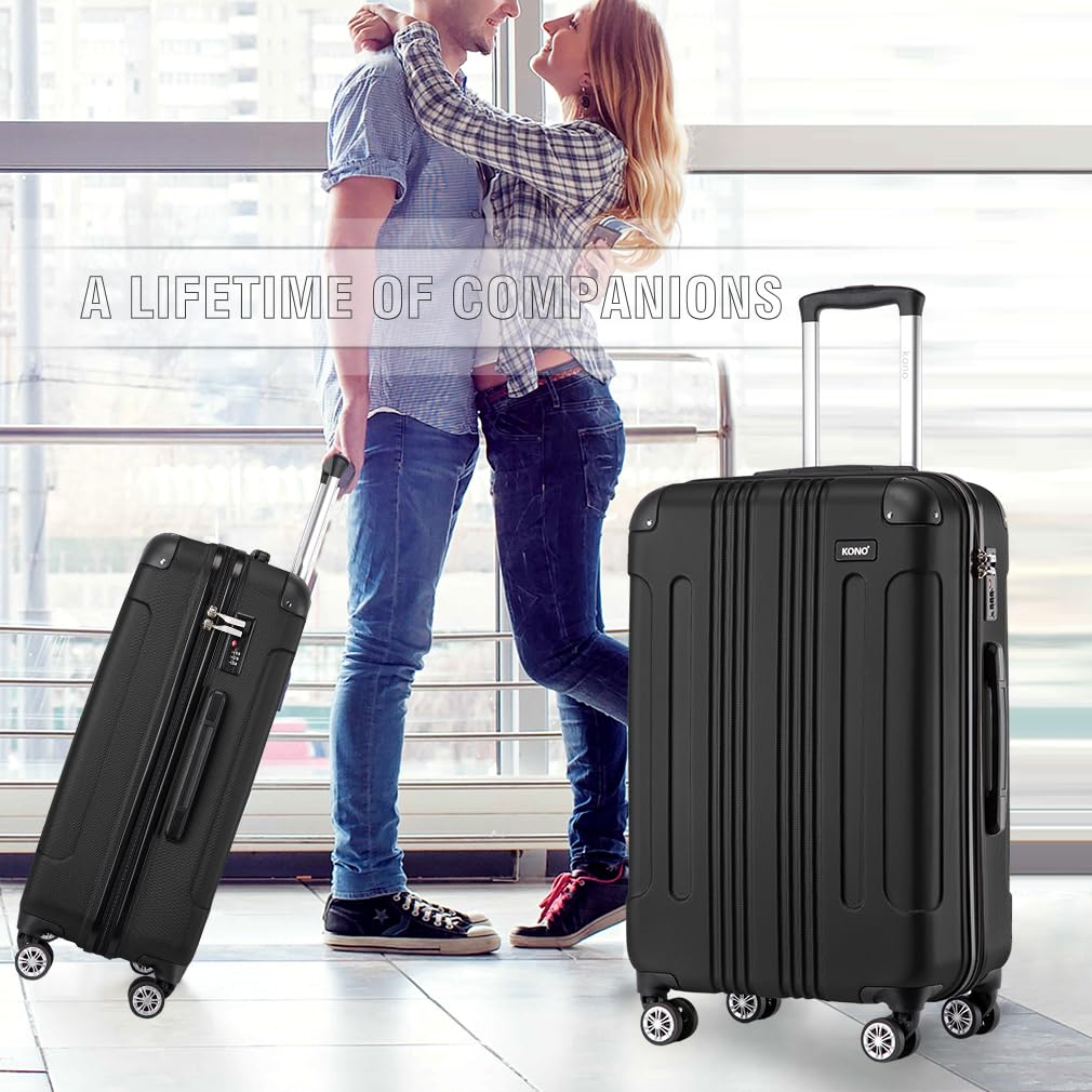 Kono 55x35x20cm ABS Hard Shell Carry-On Luggage - 33L Cabin Approved Travel Suitcase with Wheels (Black) | Perfect for Airplane, Business Trips & Weekend Getaways