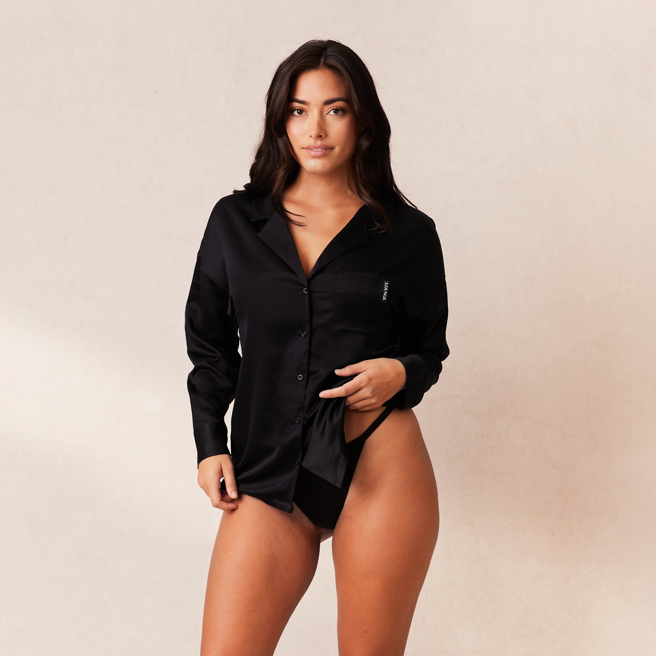 Classic Black Satin Pajama Shirt for Women - Soft & Comfortable Sleepwear - Perfect for Nightwear, Lounging & Travel